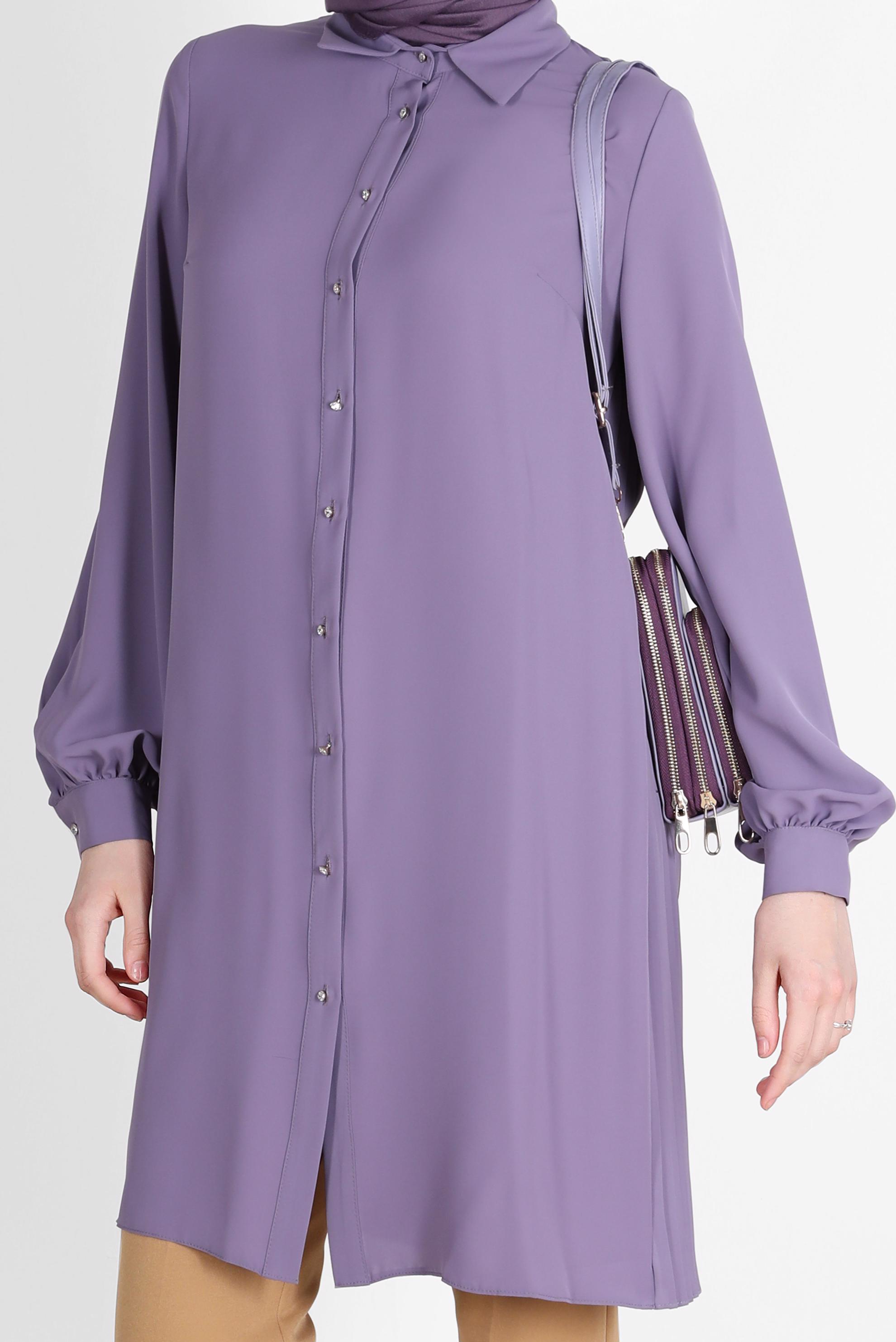 Tesettür giyim MOR ARKASI PİLE DETAYLI TUNİK 42520 