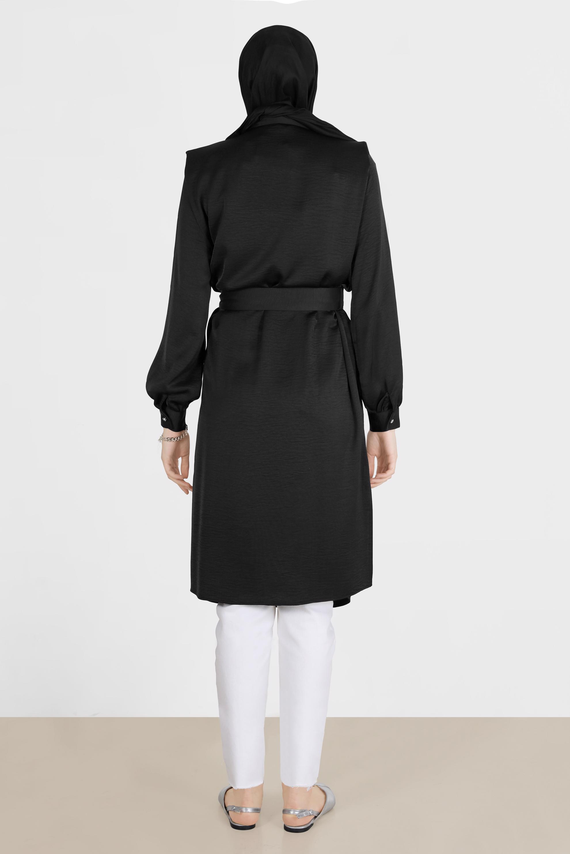 Tesettür giyim SİYAH VATKALI SATEN TUNİK 42523	