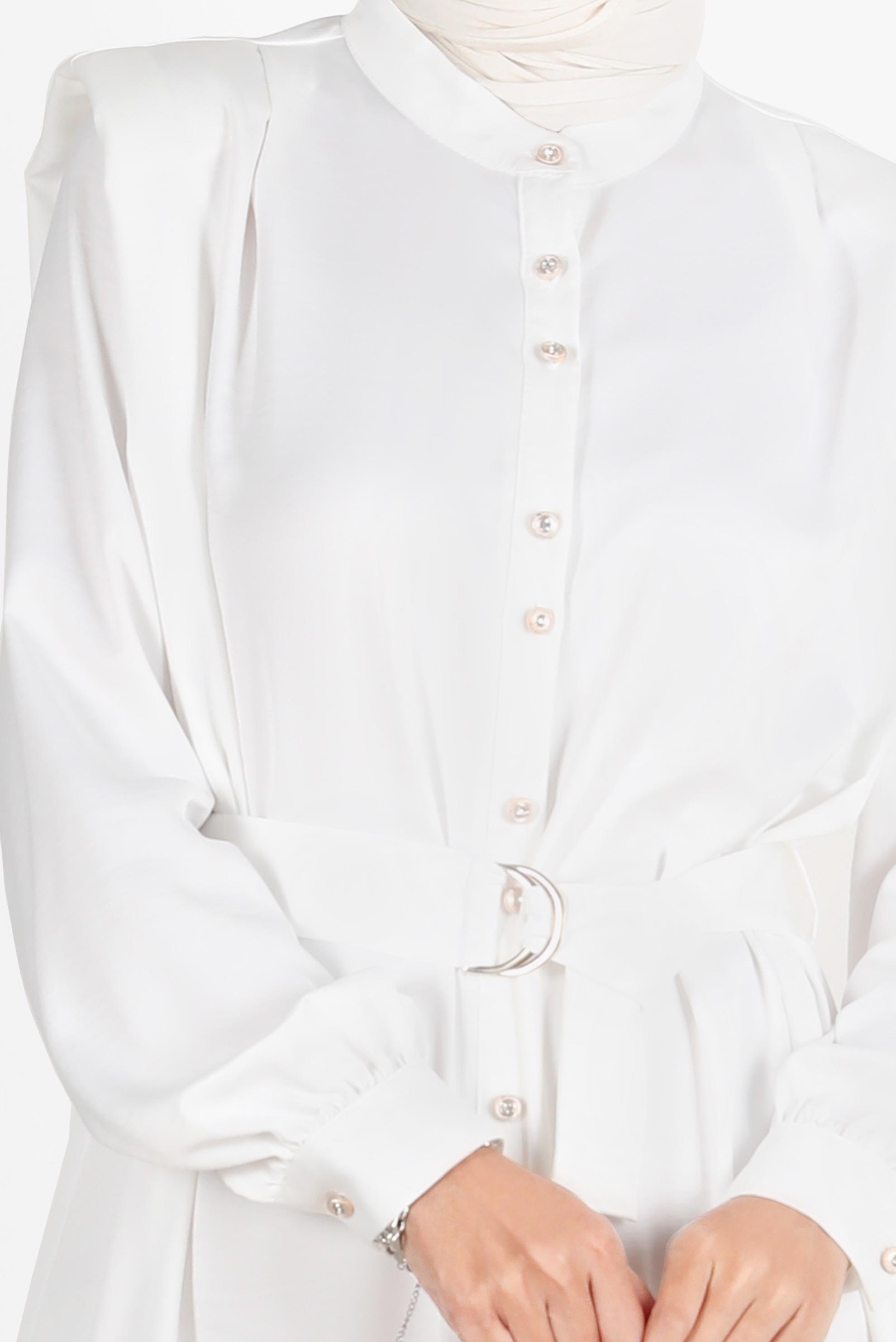 Tesettür giyim BEYAZ VATKALI SATEN TUNİK 42523	