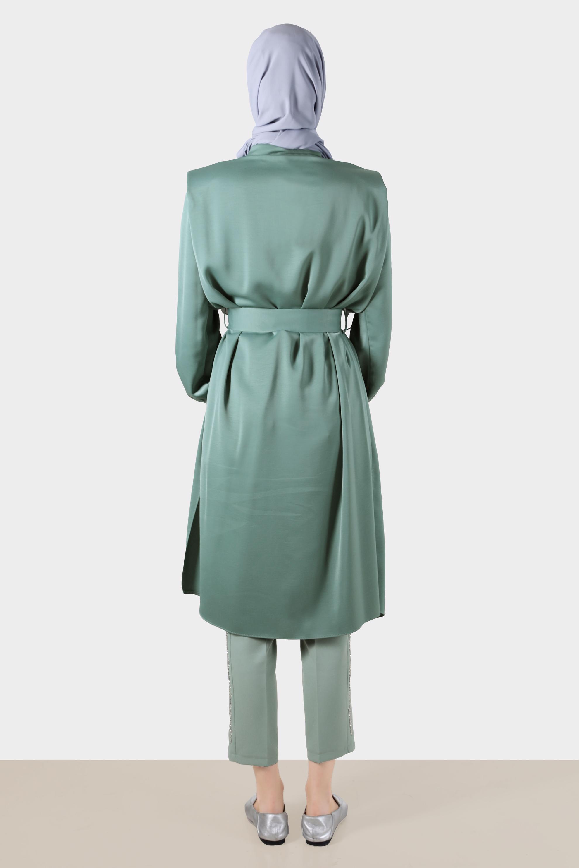 Tesettür giyim YEŞİL VATKALI SATEN TUNİK 42523	