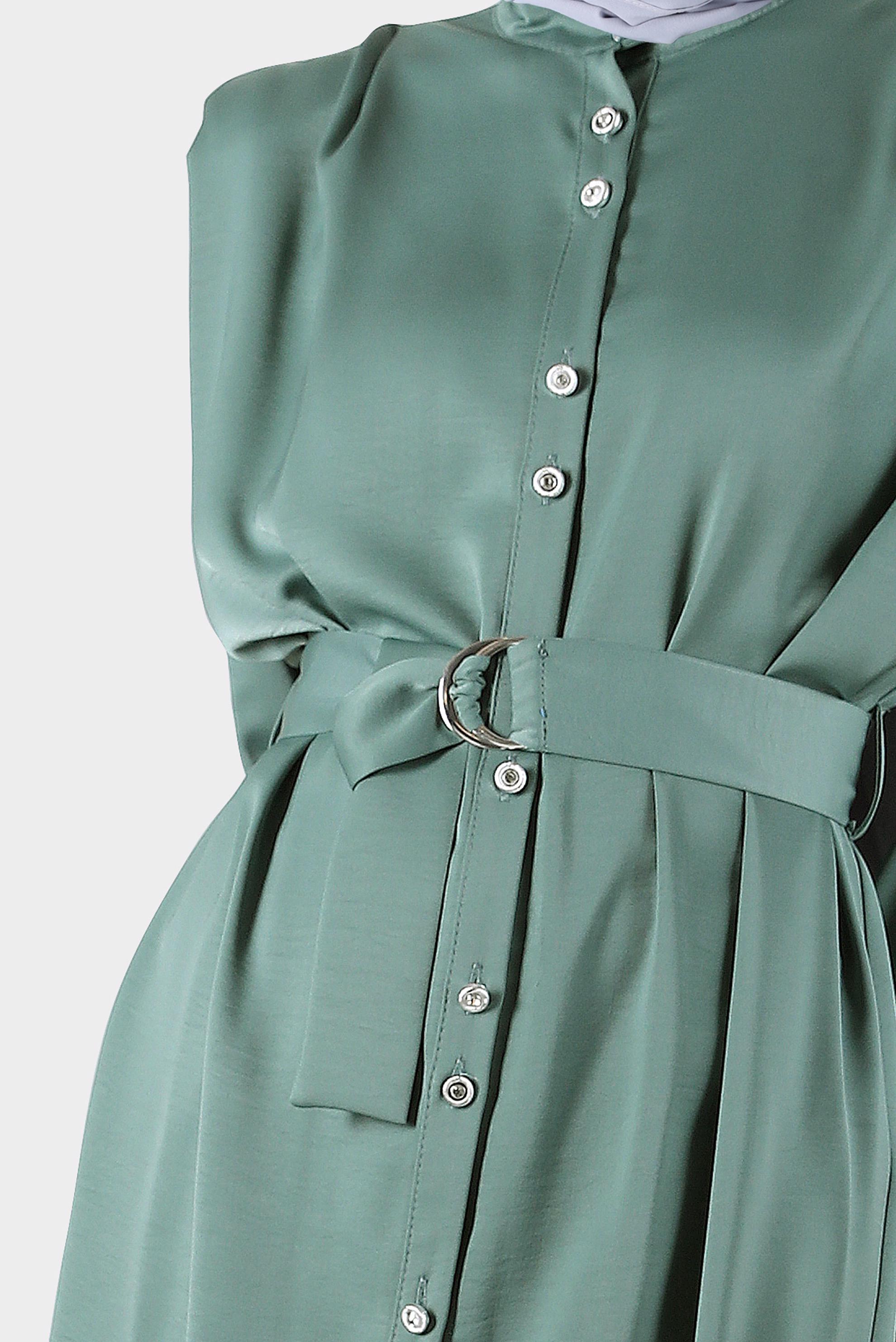 Tesettür giyim YEŞİL VATKALI SATEN TUNİK 42523	