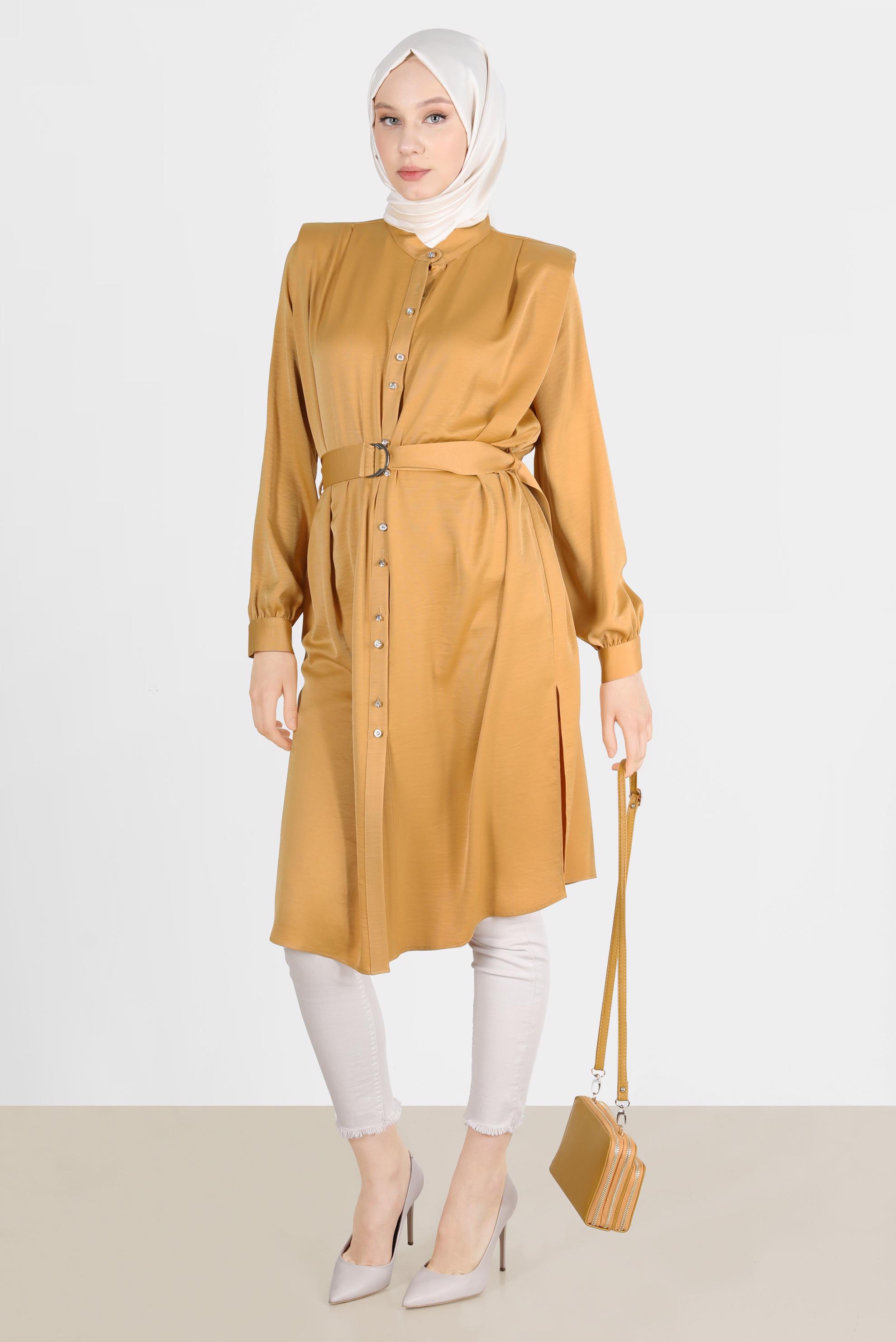 Tesettür giyim SARI VATKALI SATEN TUNİK 42523	