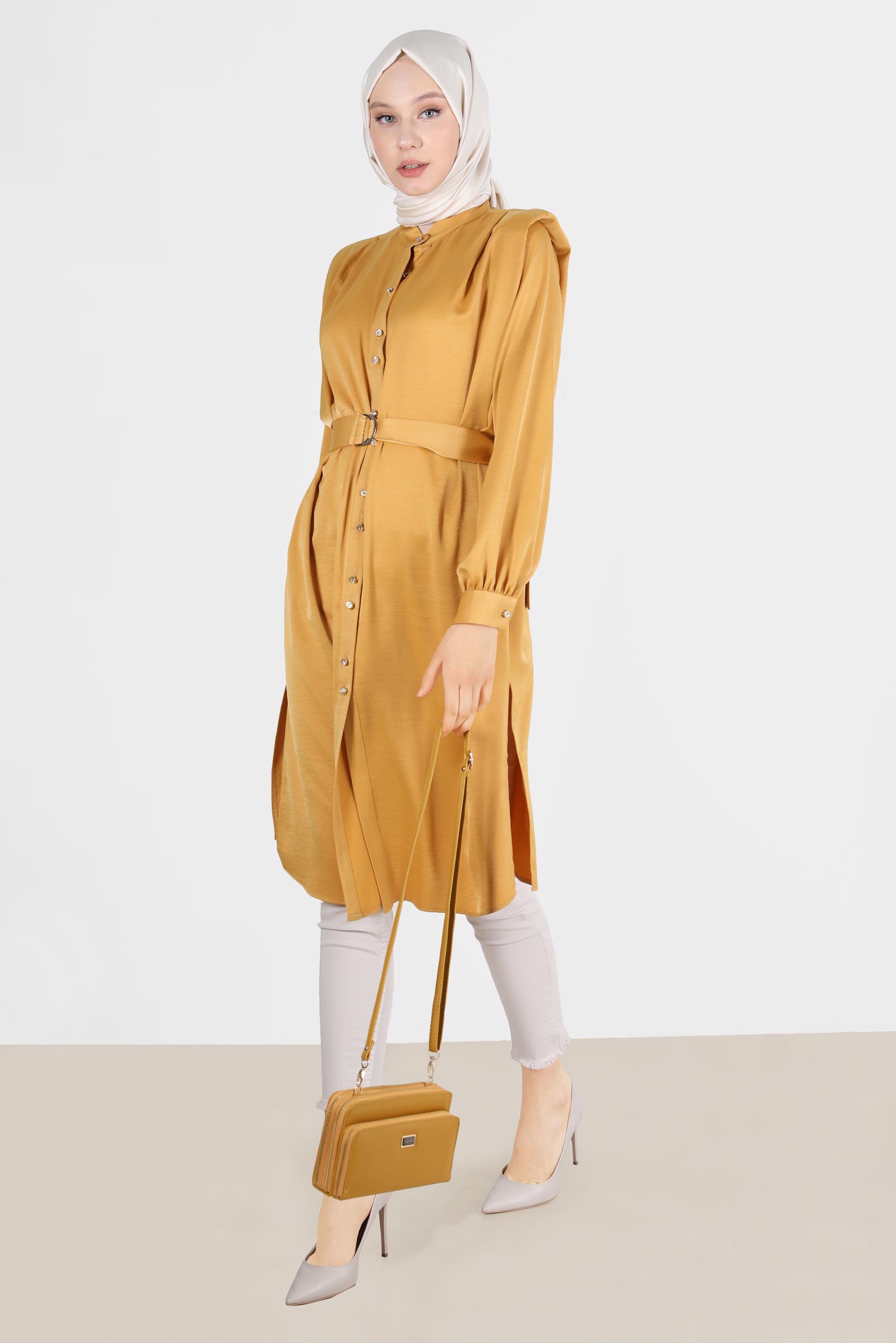 Tesettür giyim SARI VATKALI SATEN TUNİK 42523	