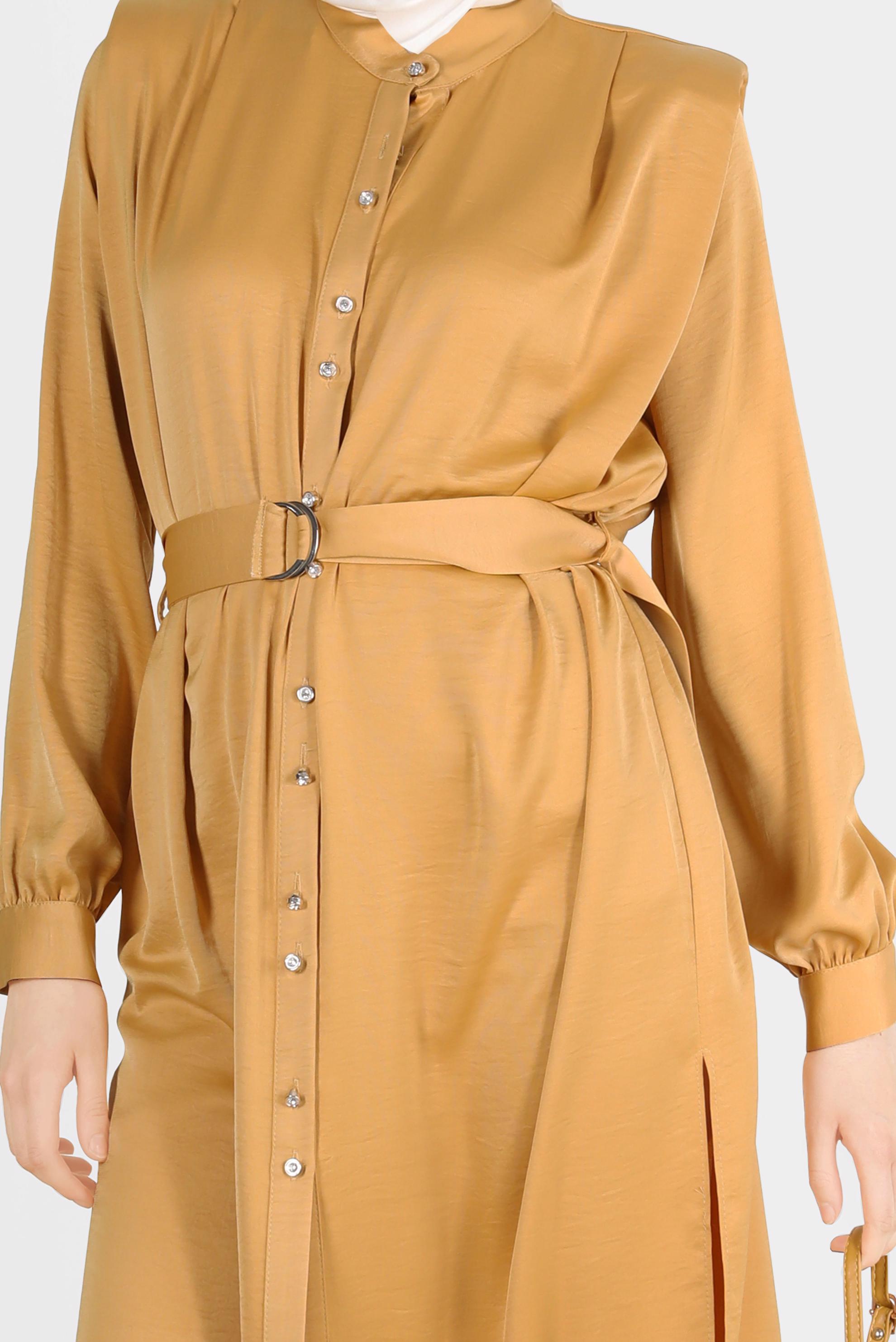 Tesettür giyim SARI VATKALI SATEN TUNİK 42523	