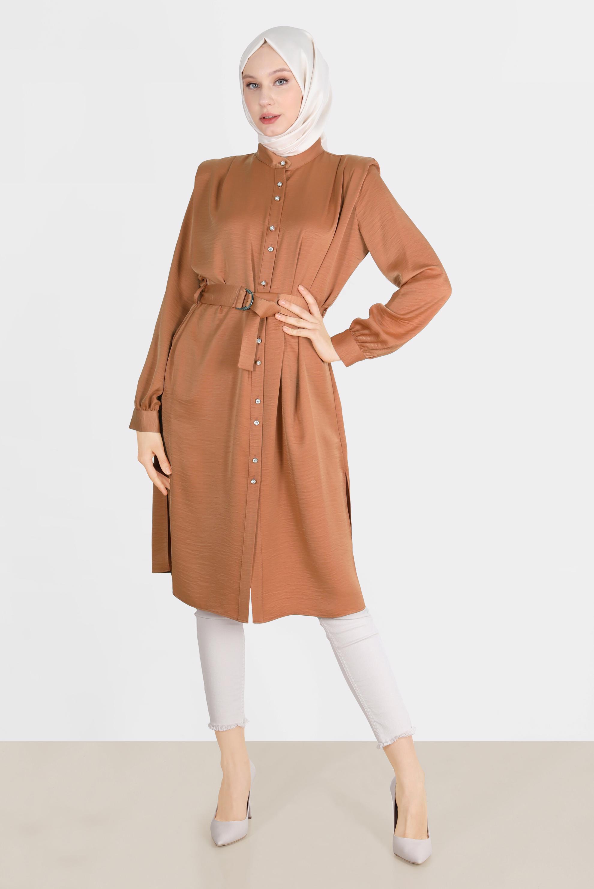 Tesettür giyim TURUNCU VATKALI SATEN TUNİK 42523	