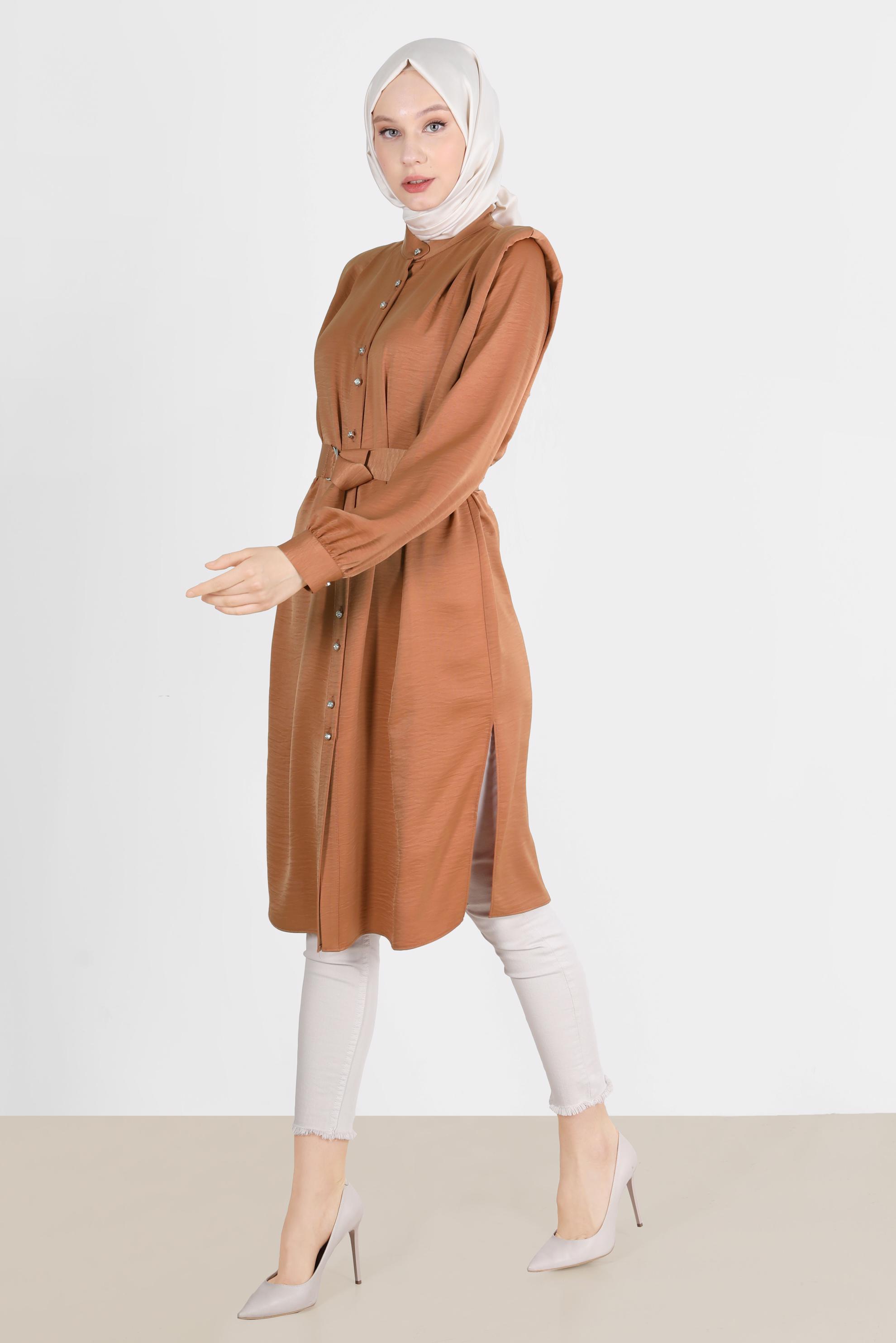 Tesettür giyim TURUNCU VATKALI SATEN TUNİK 42523	