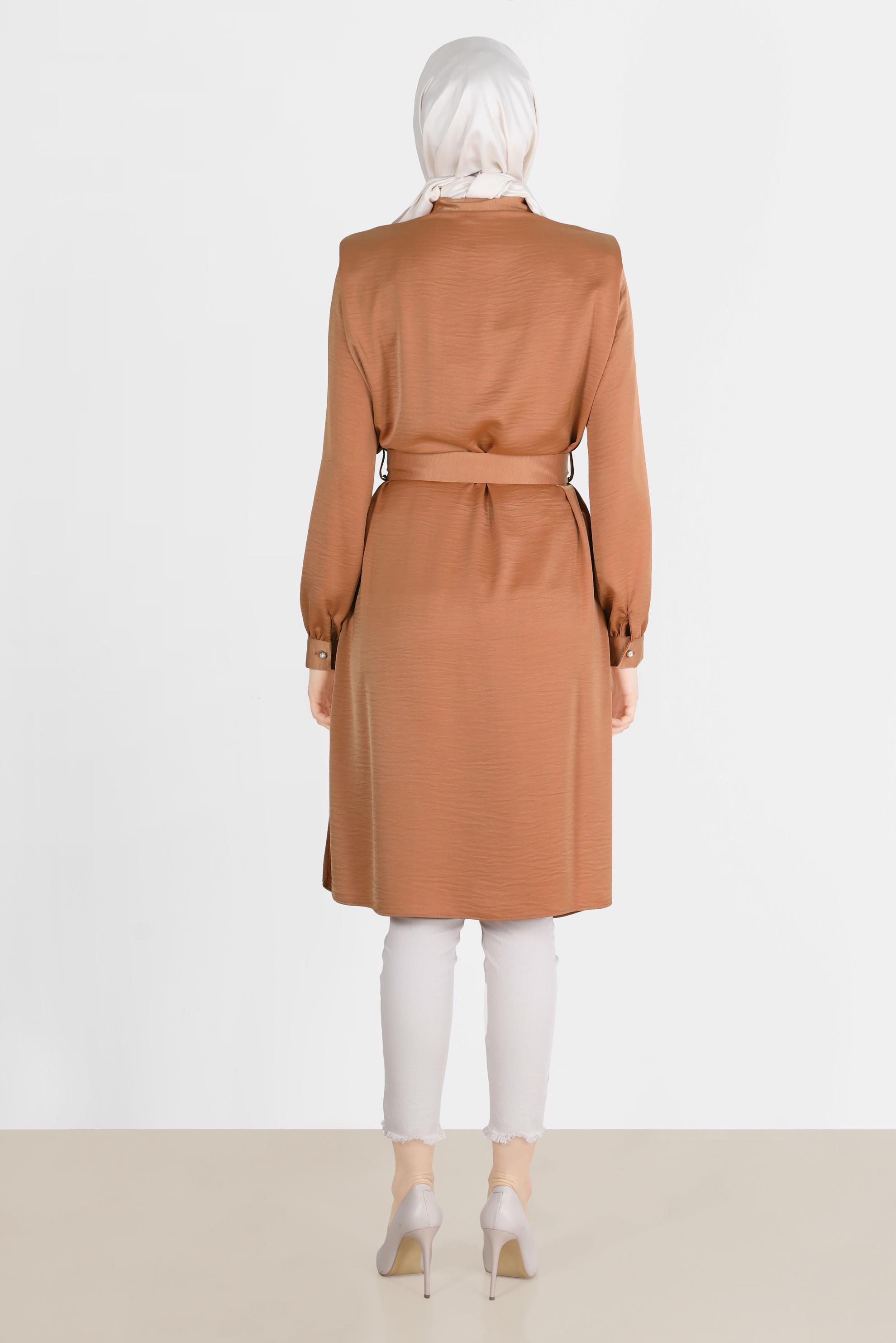 Tesettür giyim TURUNCU VATKALI SATEN TUNİK 42523	