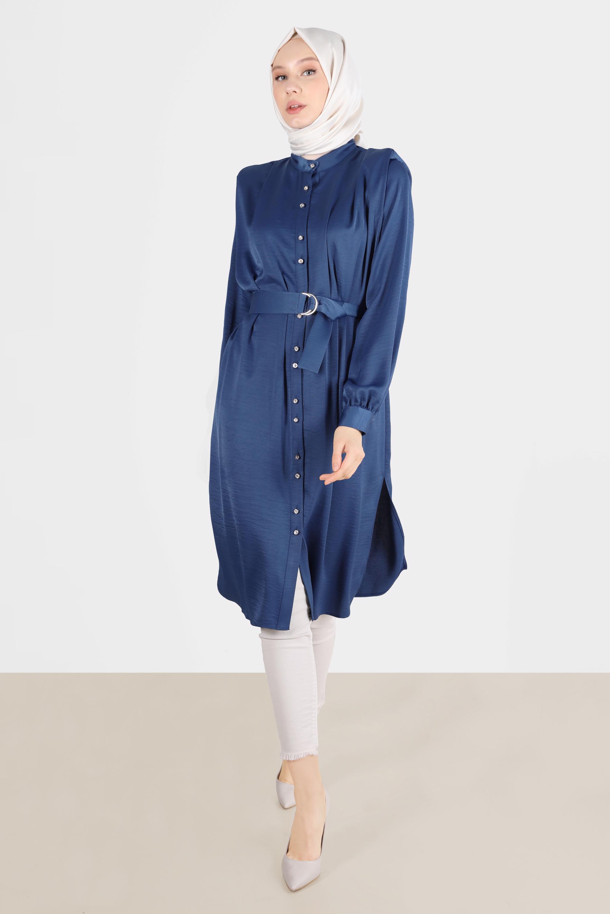 Tesettür giyim LACİVERT VATKALI SATEN TUNİK 42523	