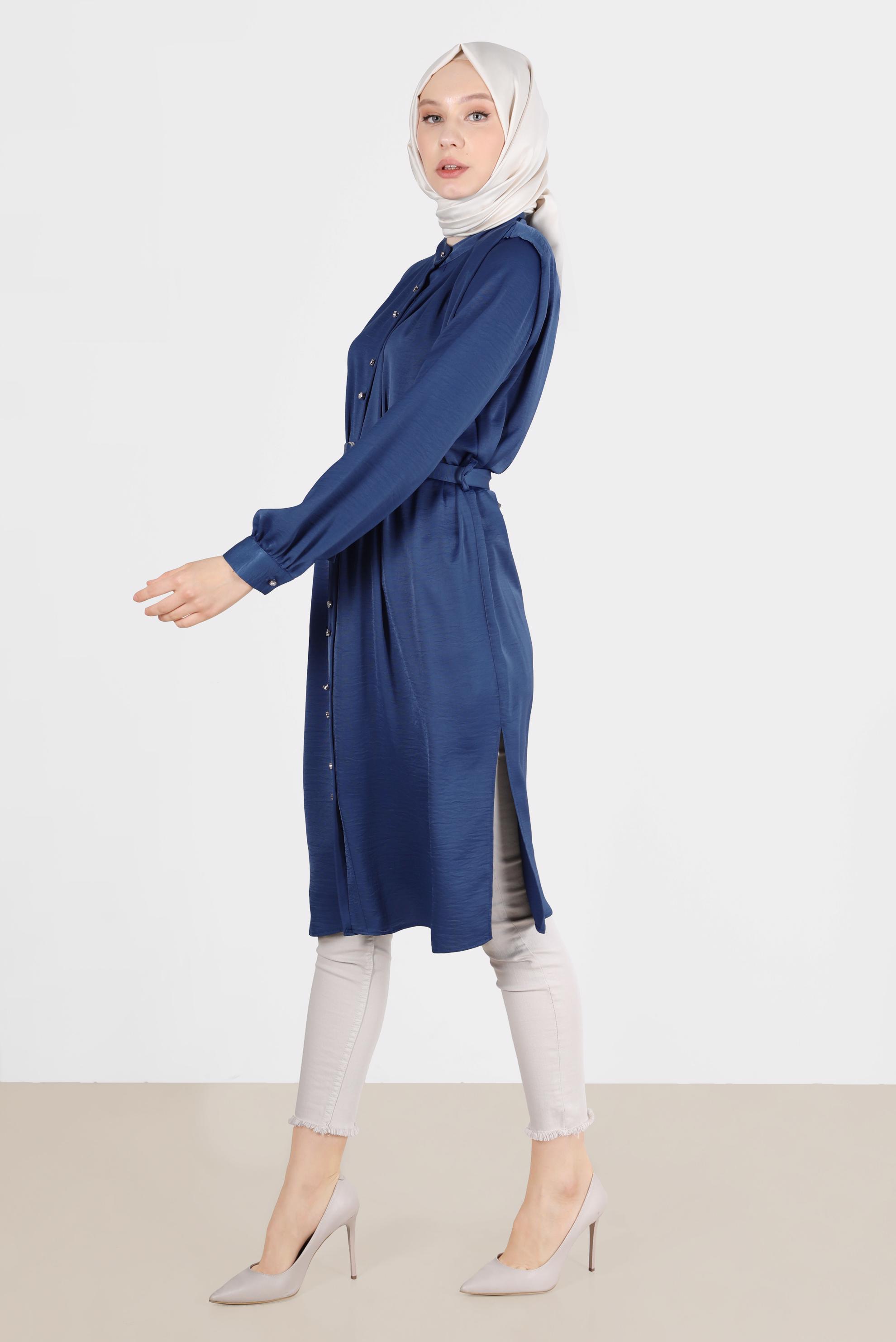 Tesettür giyim LACİVERT VATKALI SATEN TUNİK 42523	