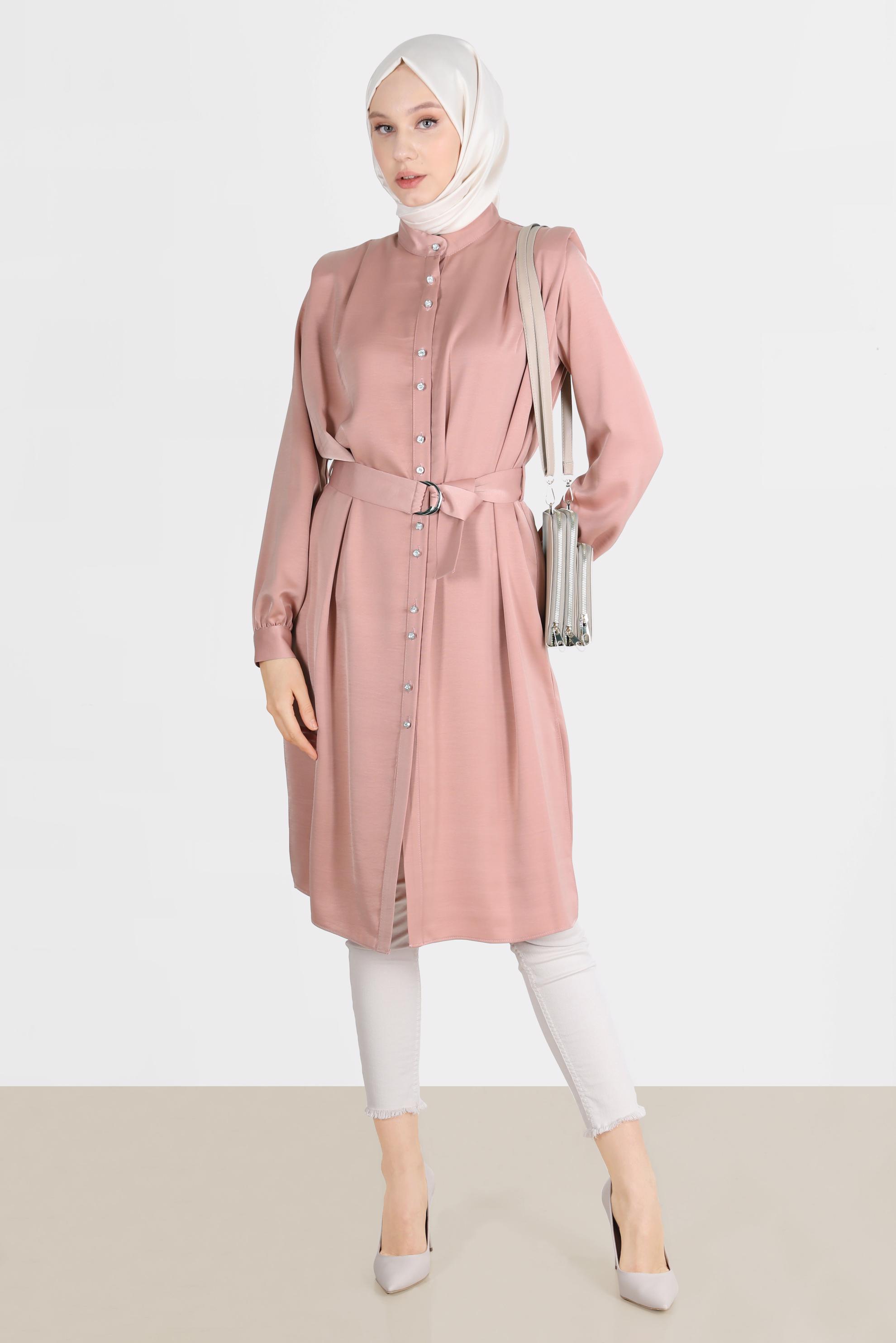 Tesettür giyim PUDRA VATKALI SATEN TUNİK 42523	