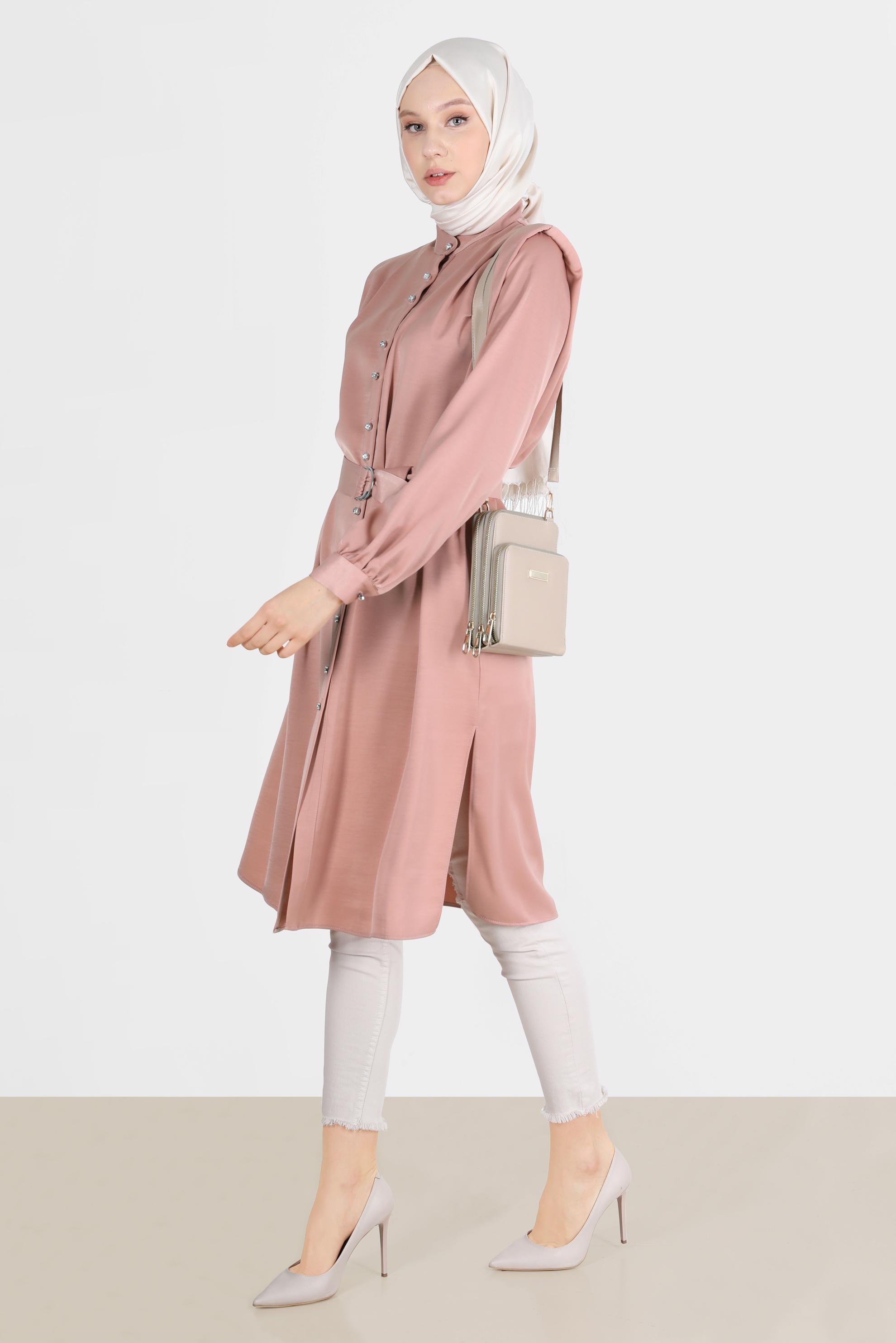 Tesettür giyim PUDRA VATKALI SATEN TUNİK 42523	
