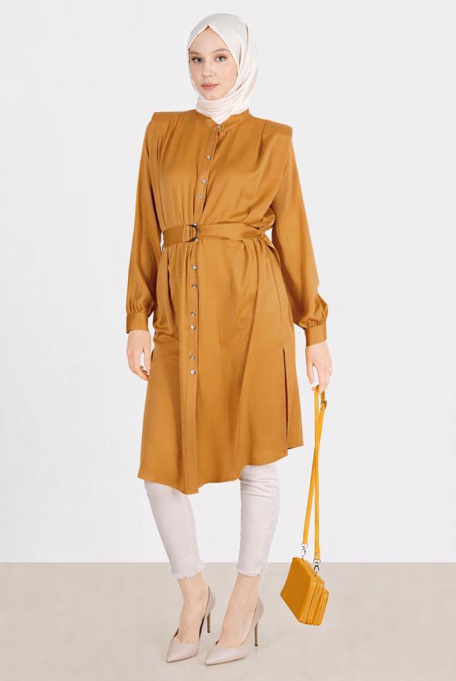 Hijab clothing YELLOW PADDED SATIN TUNIC 42523  - ALVİNA