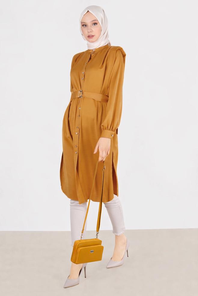 Hijab clothing YELLOW PADDED SATIN TUNIC 42523  - ALVİNA