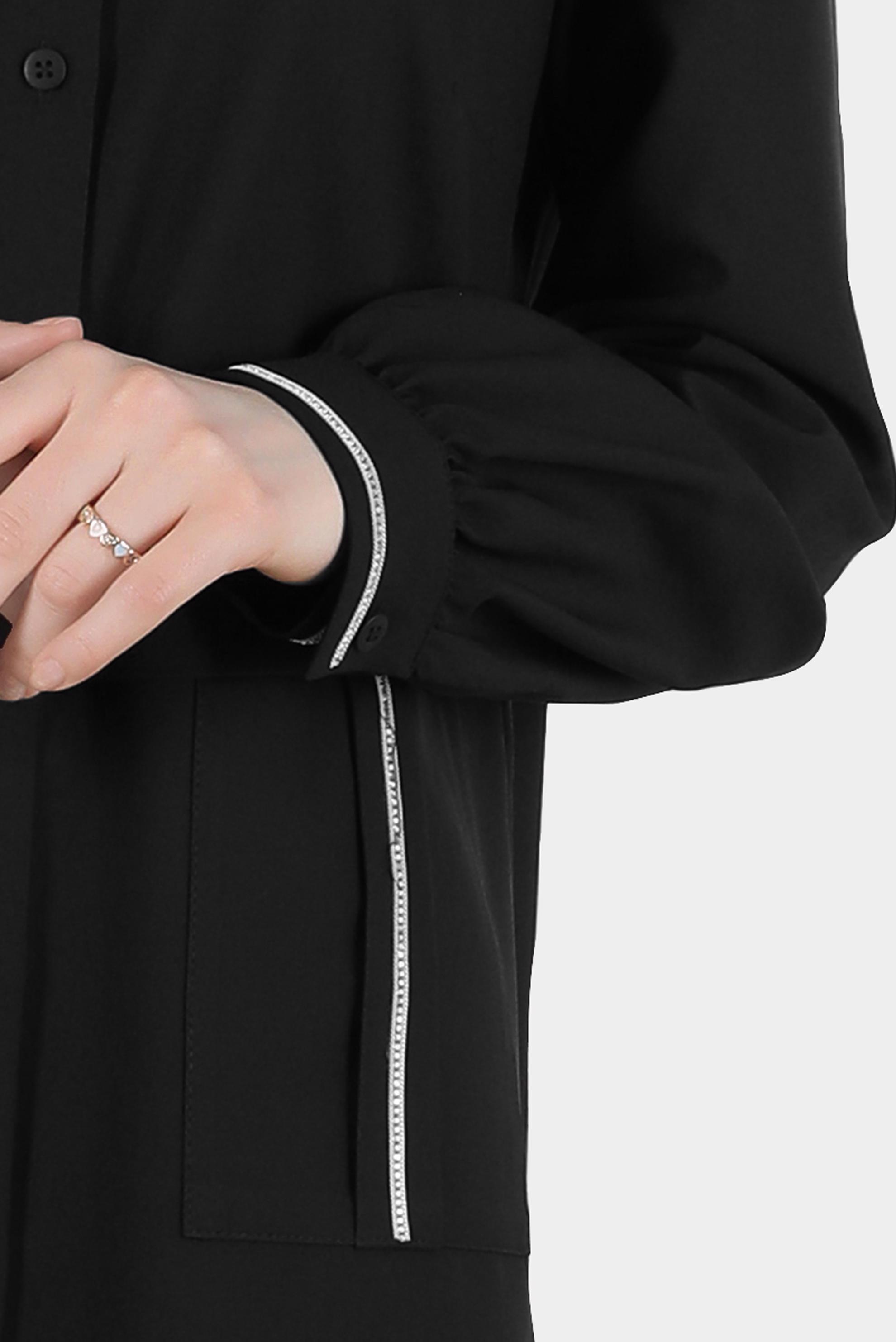 Tesettür giyim SİYAH TAŞ DETAYLI BOYDAN DÜĞMELİ TUNİK 42528 