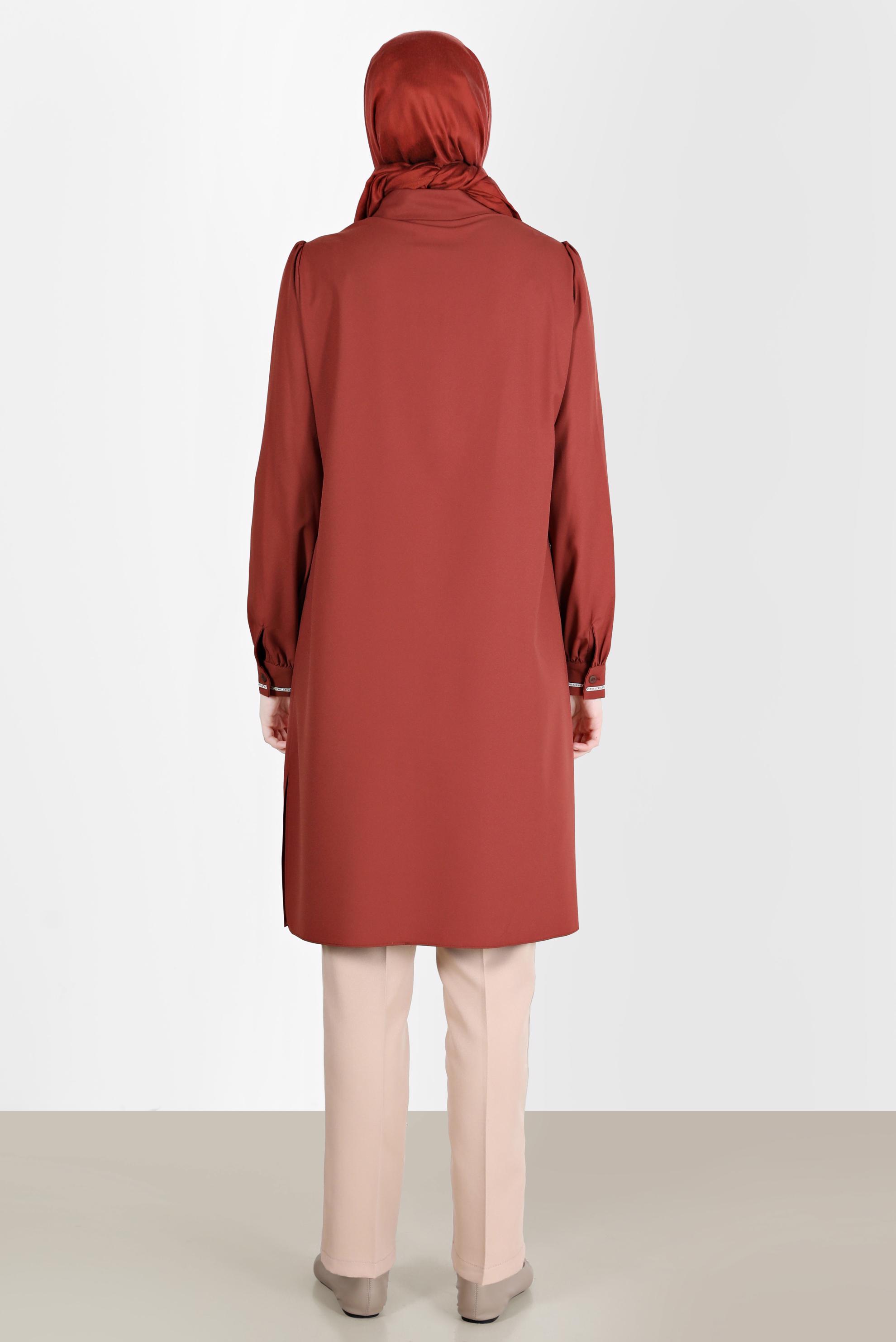 Tesettür giyim TURUNCU TAŞ DETAYLI BOYDAN DÜĞMELİ TUNİK 42528 