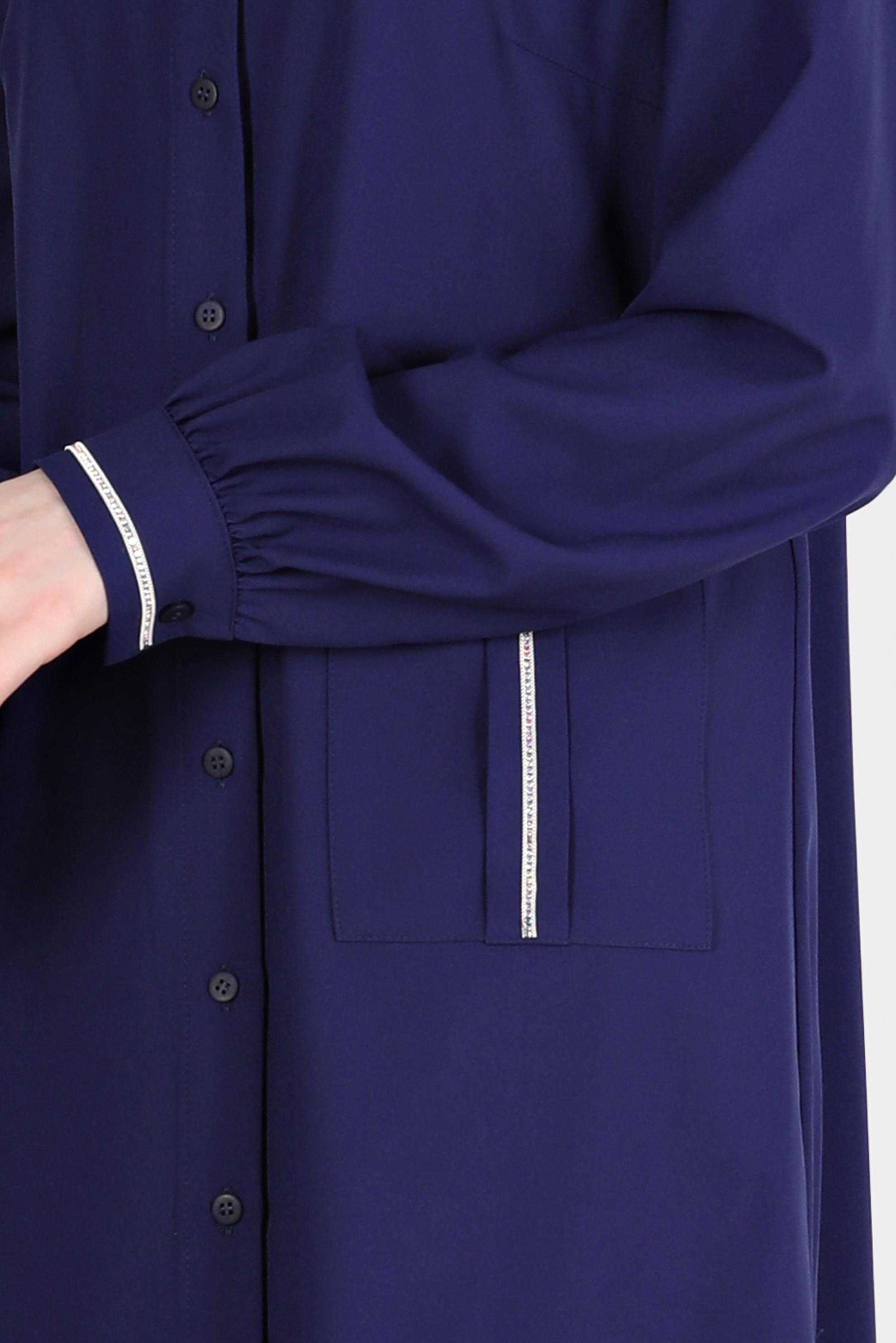 Tesettür giyim LACİVERT TAŞ DETAYLI BOYDAN DÜĞMELİ TUNİK 42528 