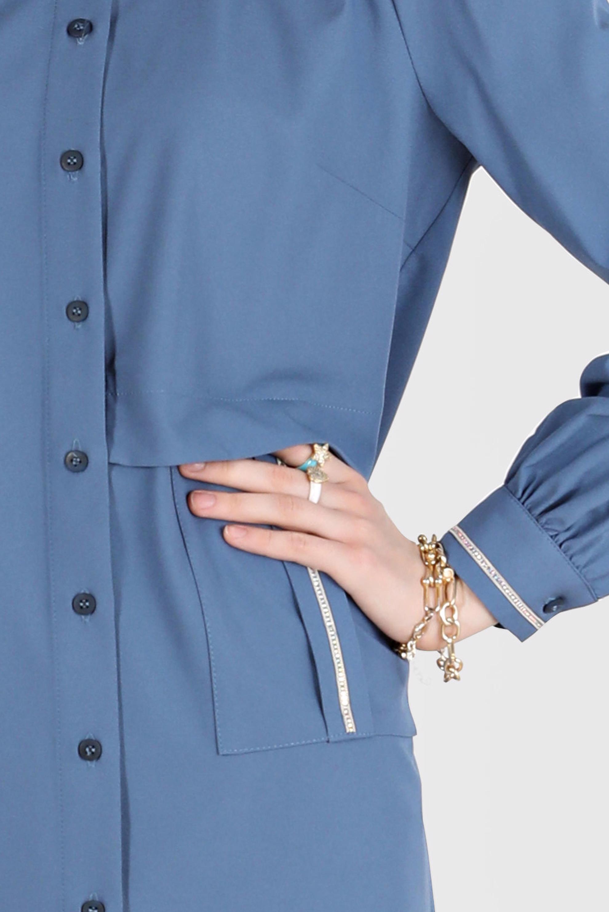 Tesettür giyim MAVİ TAŞ DETAYLI BOYDAN DÜĞMELİ TUNİK 42528 