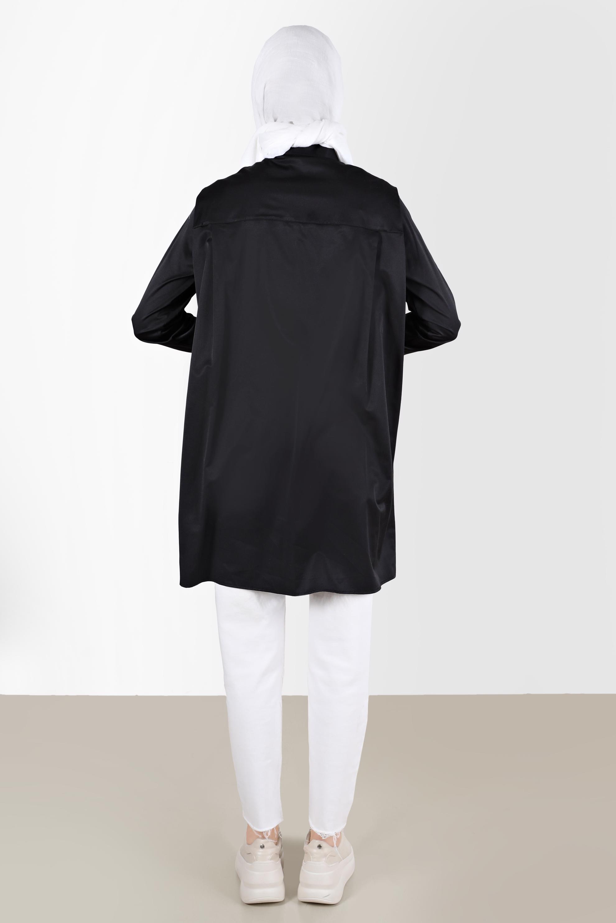 Tesettür giyim SİYAH CEP GÖRÜNÜMLÜ DÜĞMELİ TUNİK 42535 