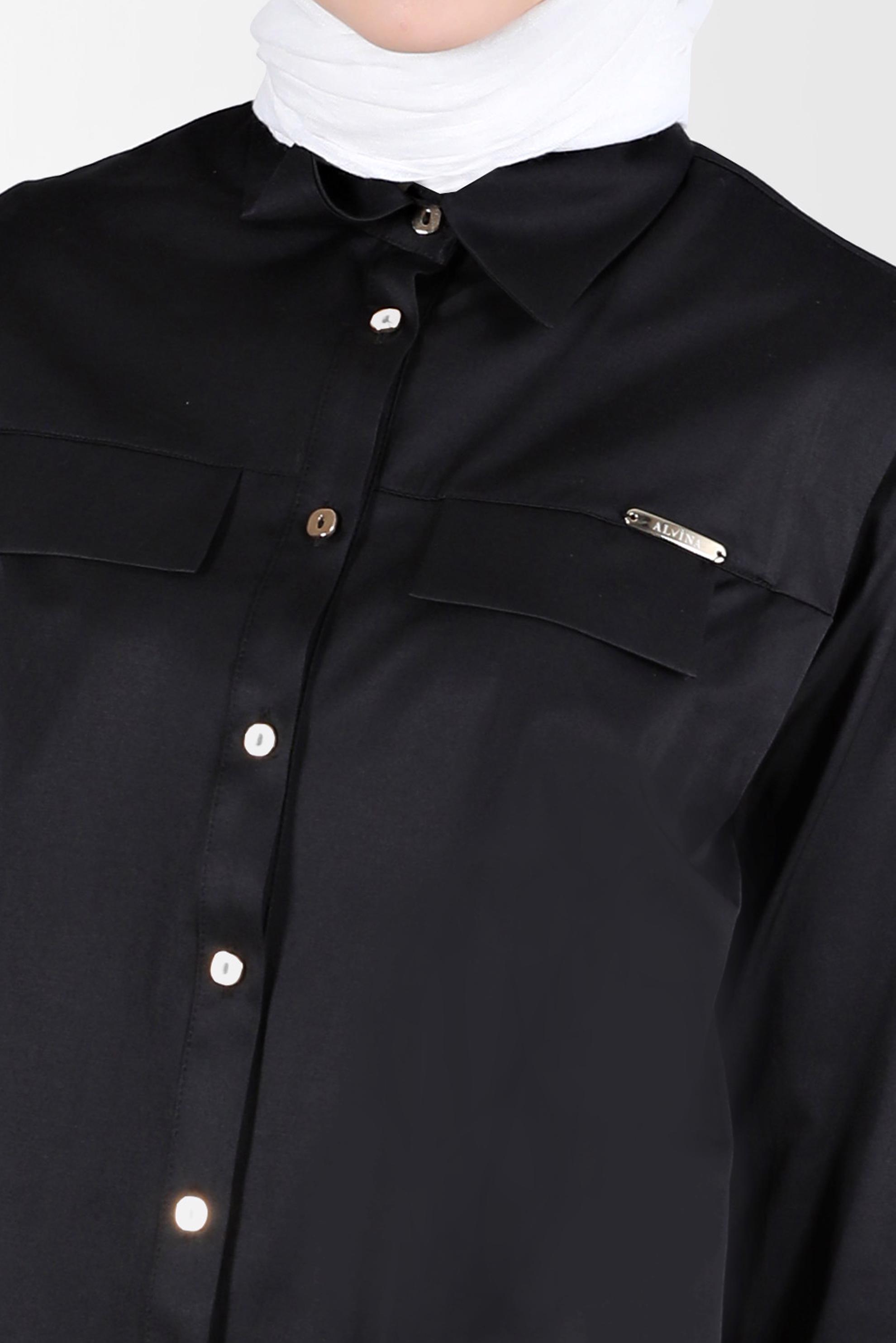 Tesettür giyim SİYAH CEP GÖRÜNÜMLÜ DÜĞMELİ TUNİK 42535 