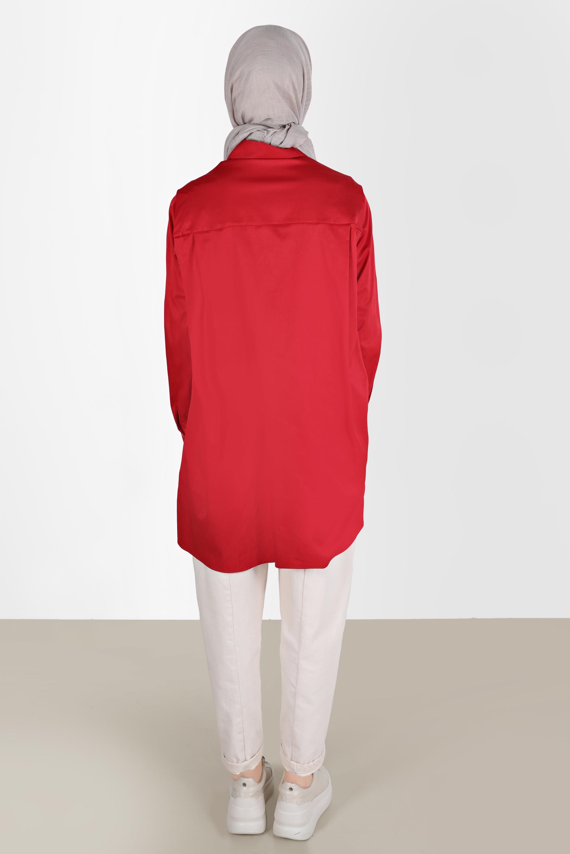 Tesettür giyim BORDO CEP GÖRÜNÜMLÜ DÜĞMELİ TUNİK 42535 