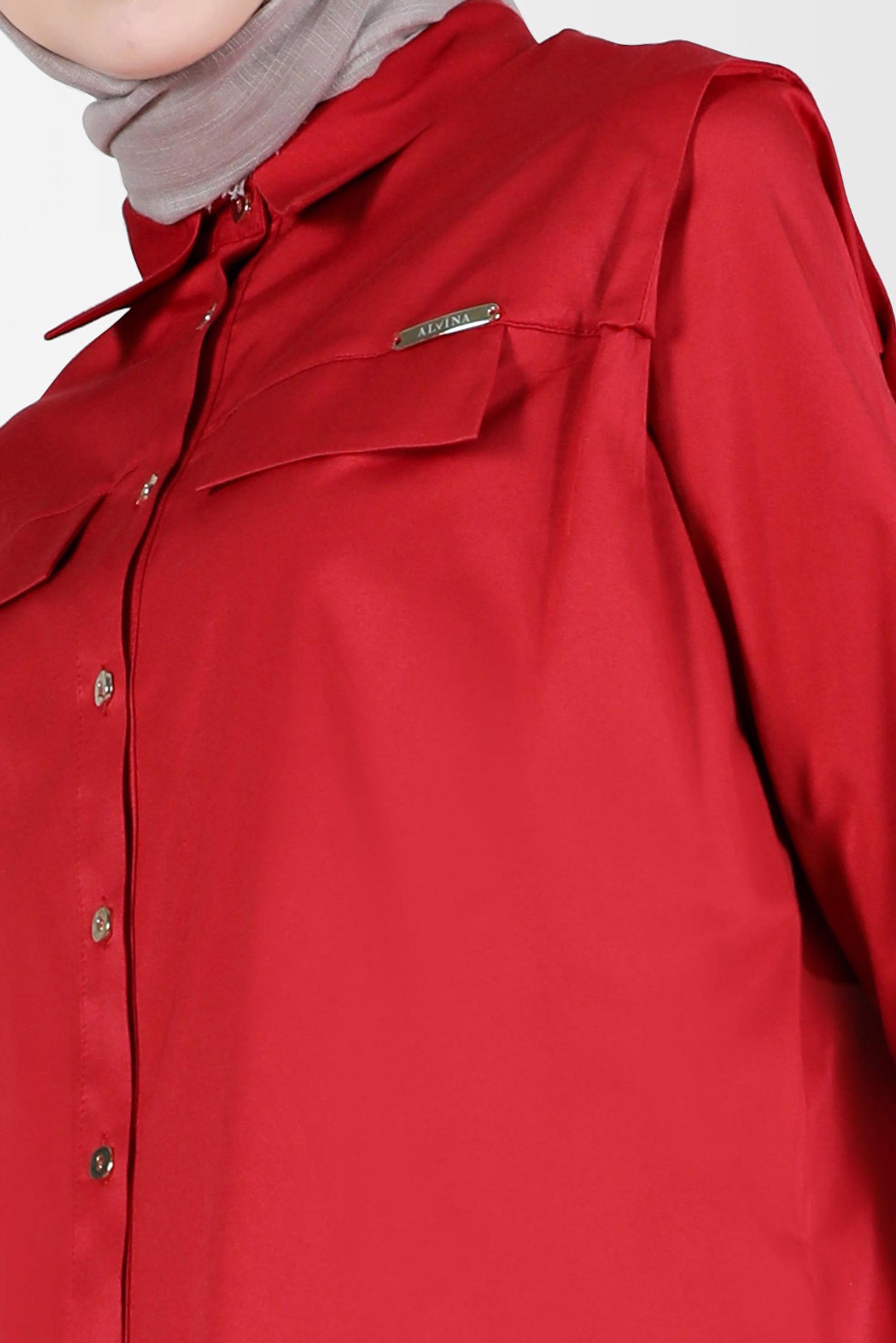 Tesettür giyim BORDO CEP GÖRÜNÜMLÜ DÜĞMELİ TUNİK 42535 