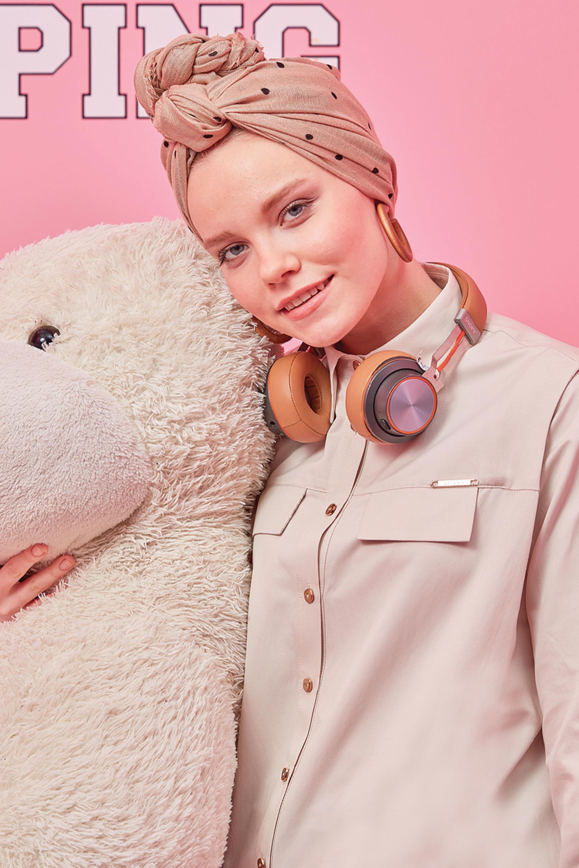 Tesettür giyim BEJ CEP GÖRÜNÜMLÜ DÜĞMELİ TUNİK 42535 