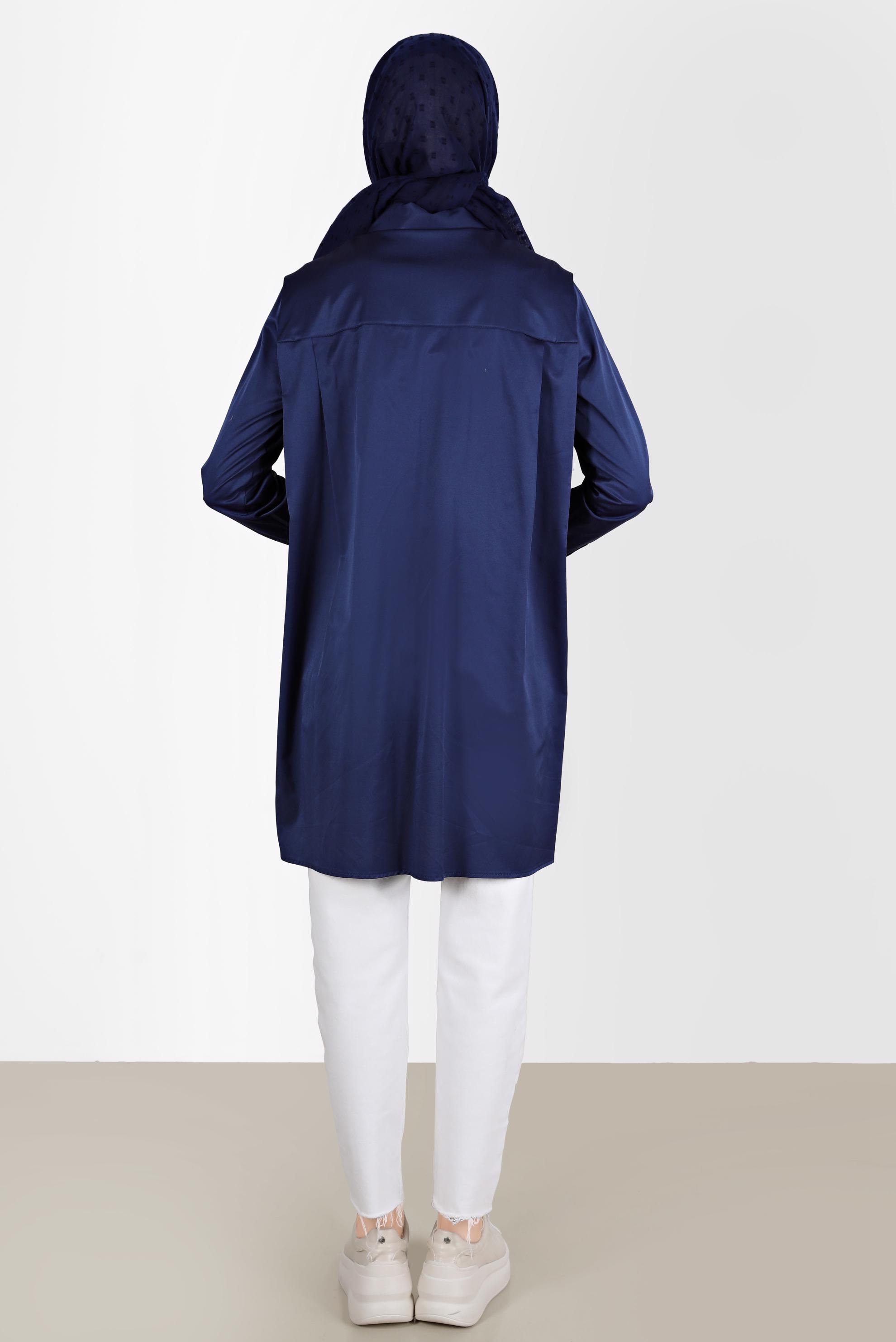 Tesettür giyim LACİVERT CEP GÖRÜNÜMLÜ DÜĞMELİ TUNİK 42535 