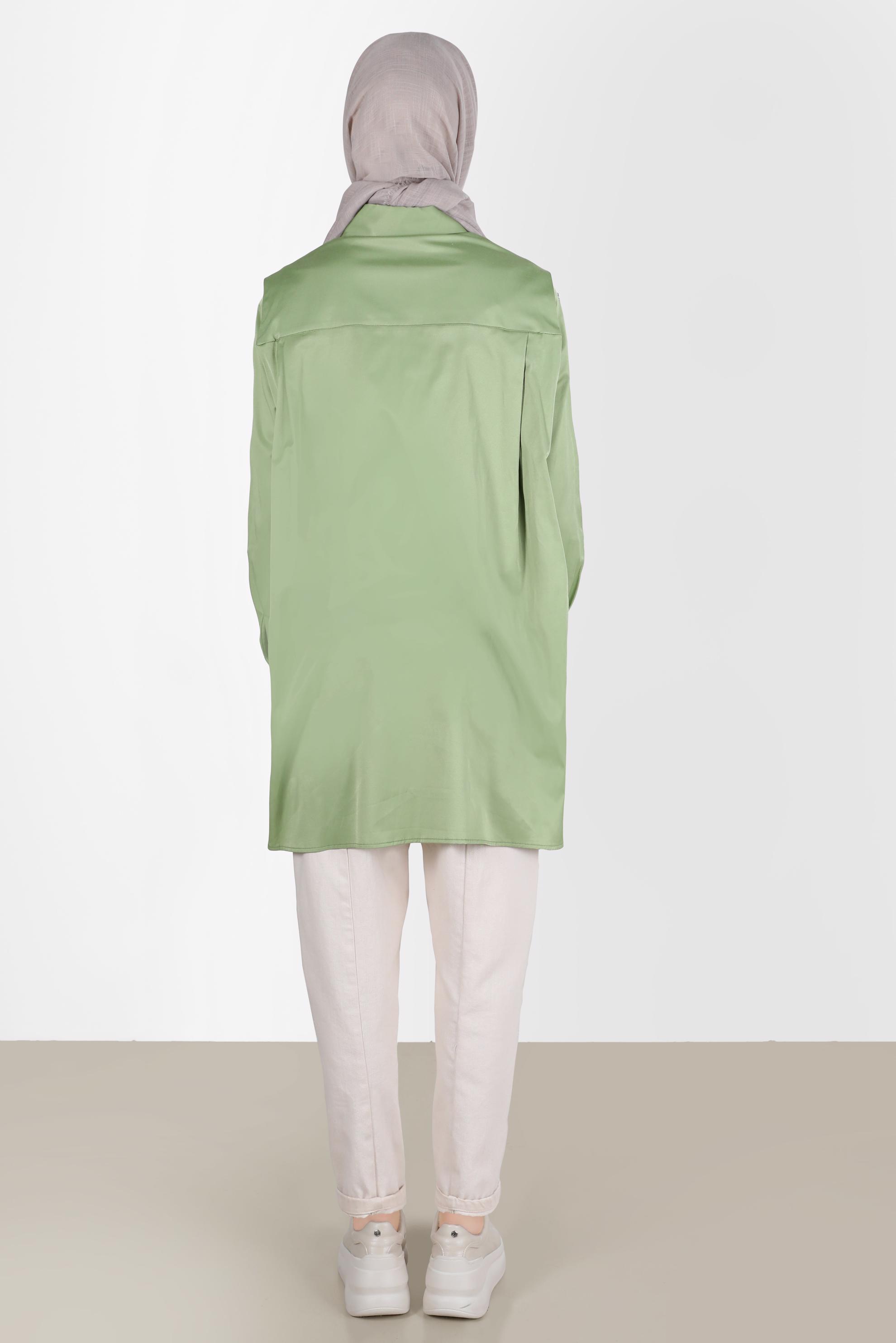 Tesettür giyim YEŞİL CEP GÖRÜNÜMLÜ DÜĞMELİ TUNİK 42535 