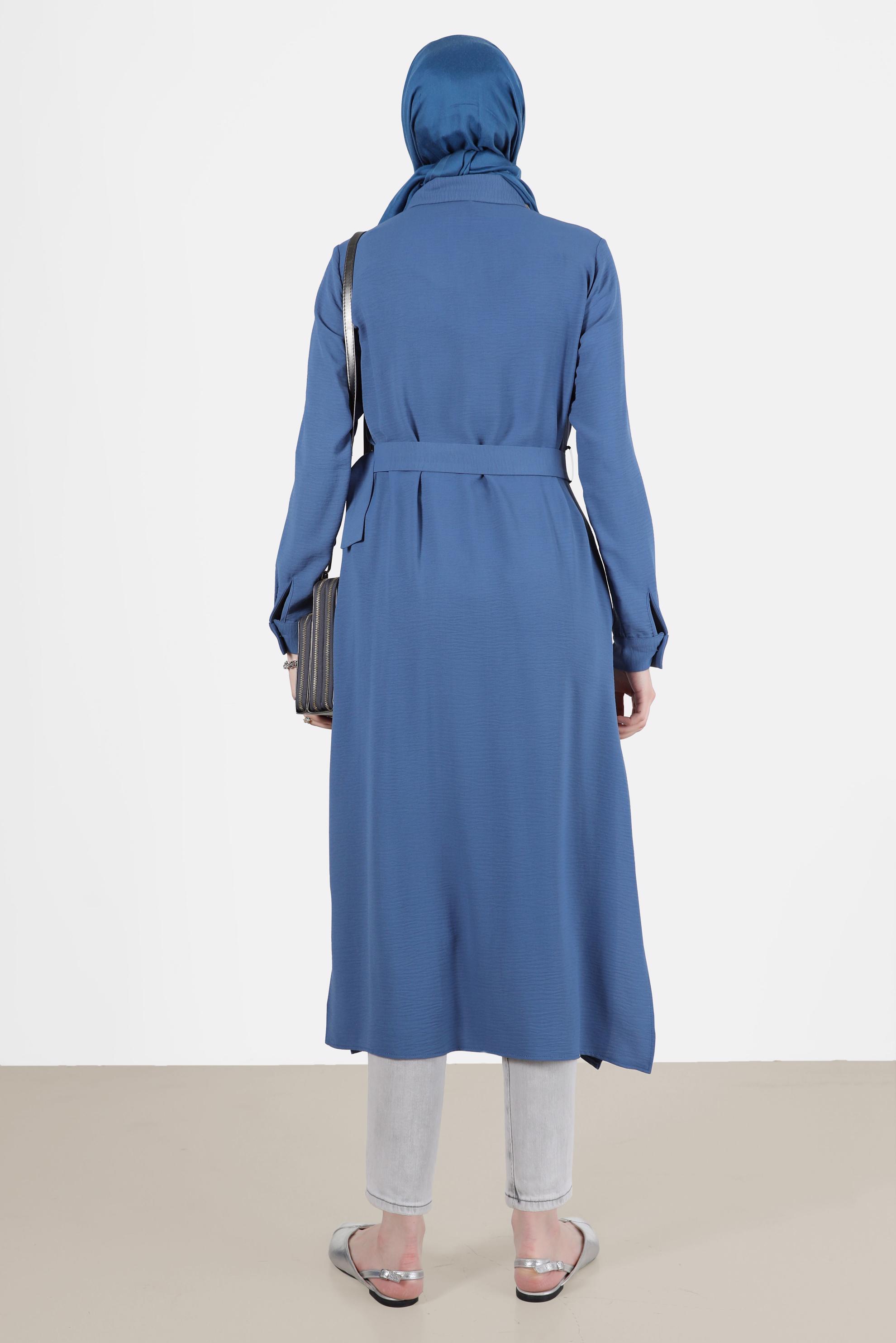 Tesettür giyim LACİVERT BOYDAN DÜĞMELİ KUŞAKLI TUNİK 42536