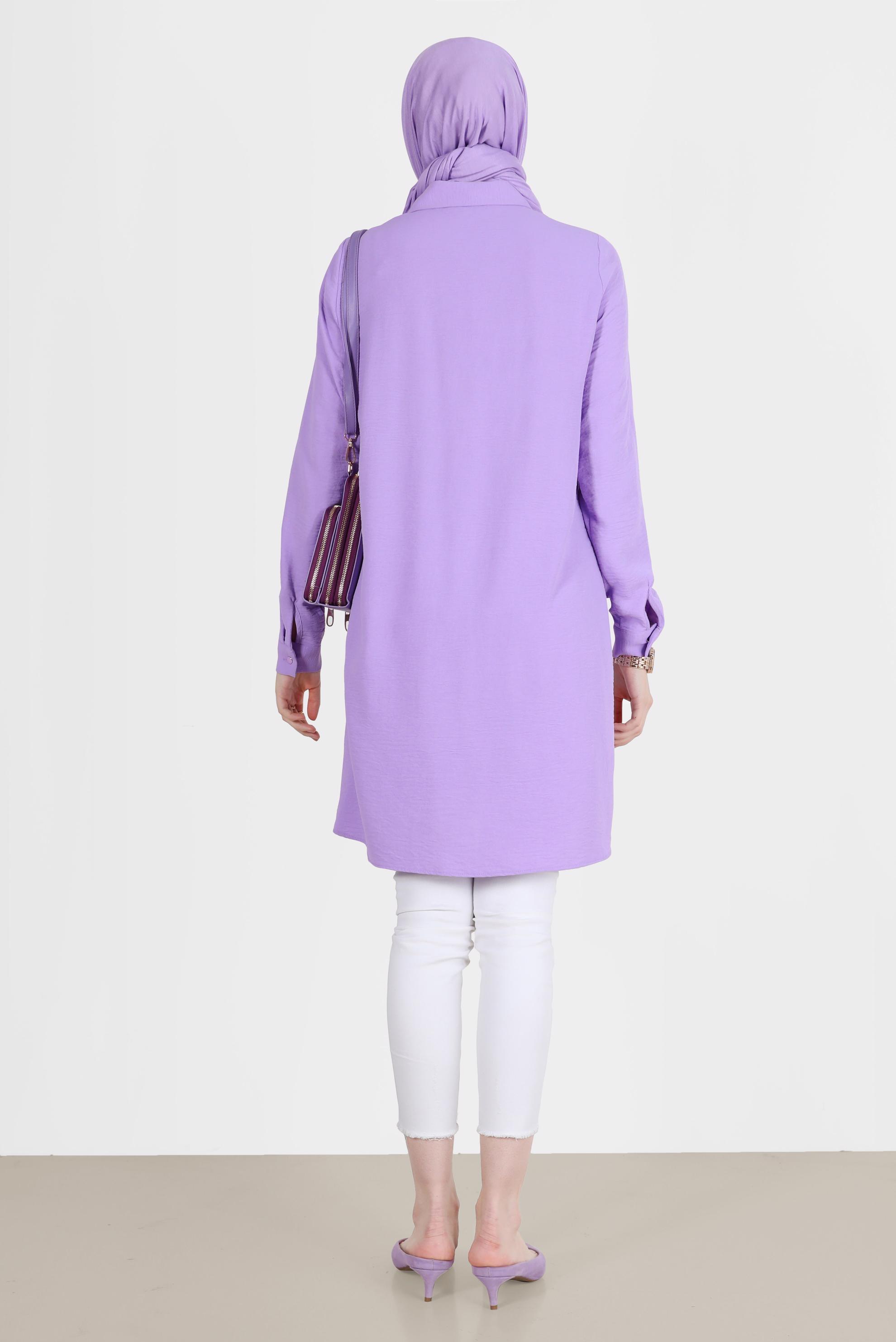 Tesettür giyim MOR PİLE DETAYLI TAŞLI TUNİK 42538 