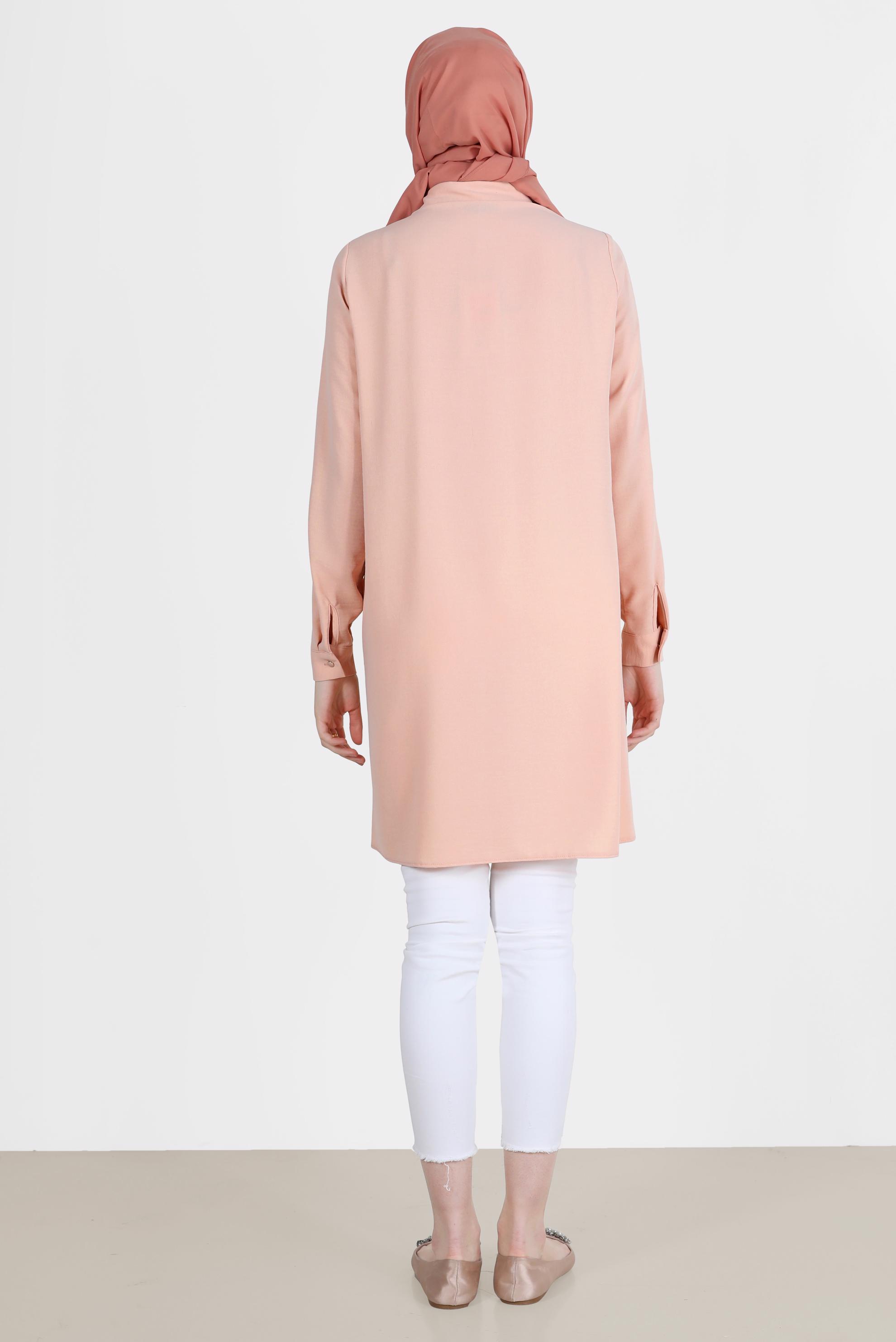 Tesettür giyim PUDRA PİLE DETAYLI TAŞLI TUNİK 42538 