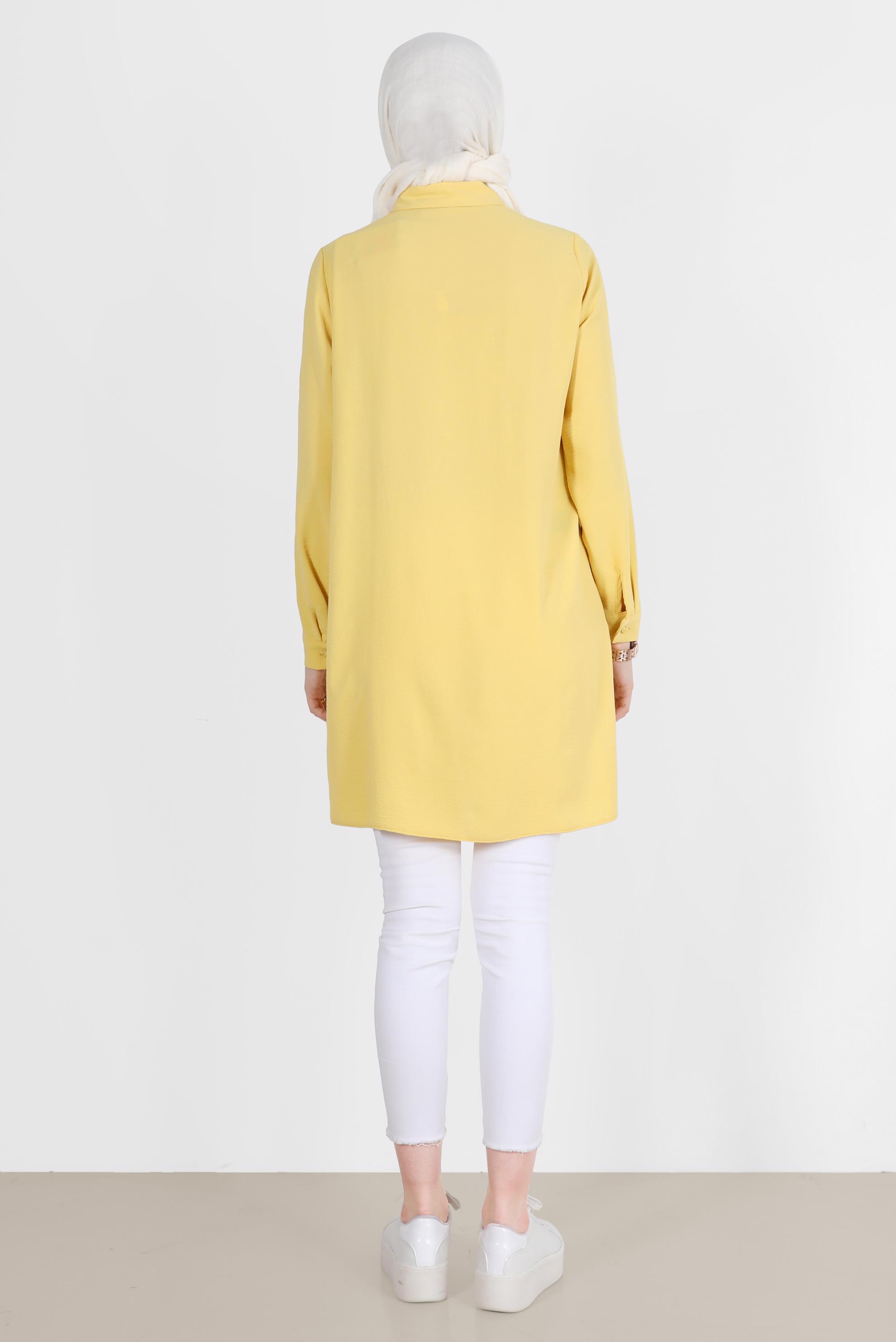 Tesettür giyim SARI PİLE DETAYLI TAŞLI TUNİK 42538 