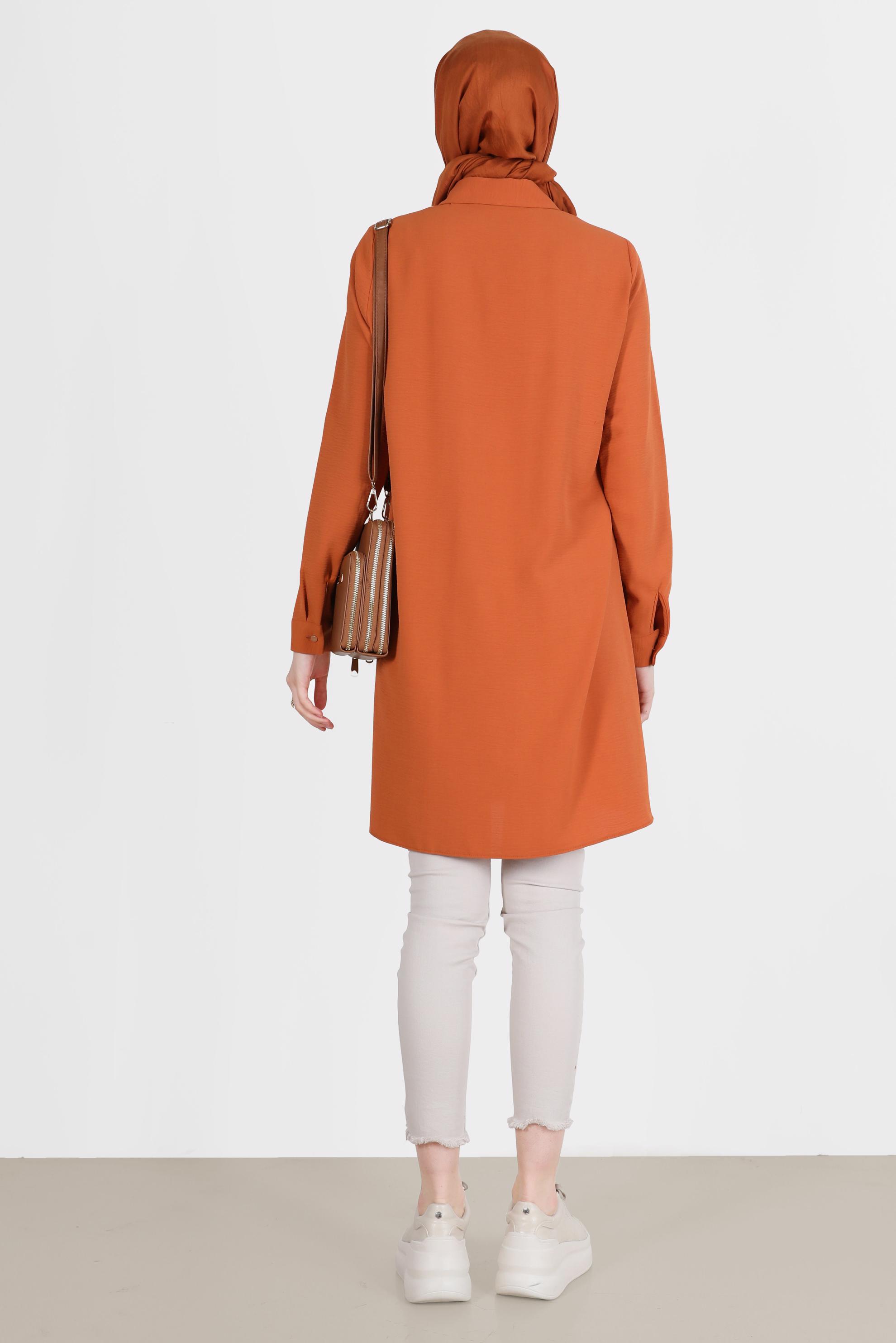 Tesettür giyim TURUNCU PİLE DETAYLI TAŞLI TUNİK 42538 