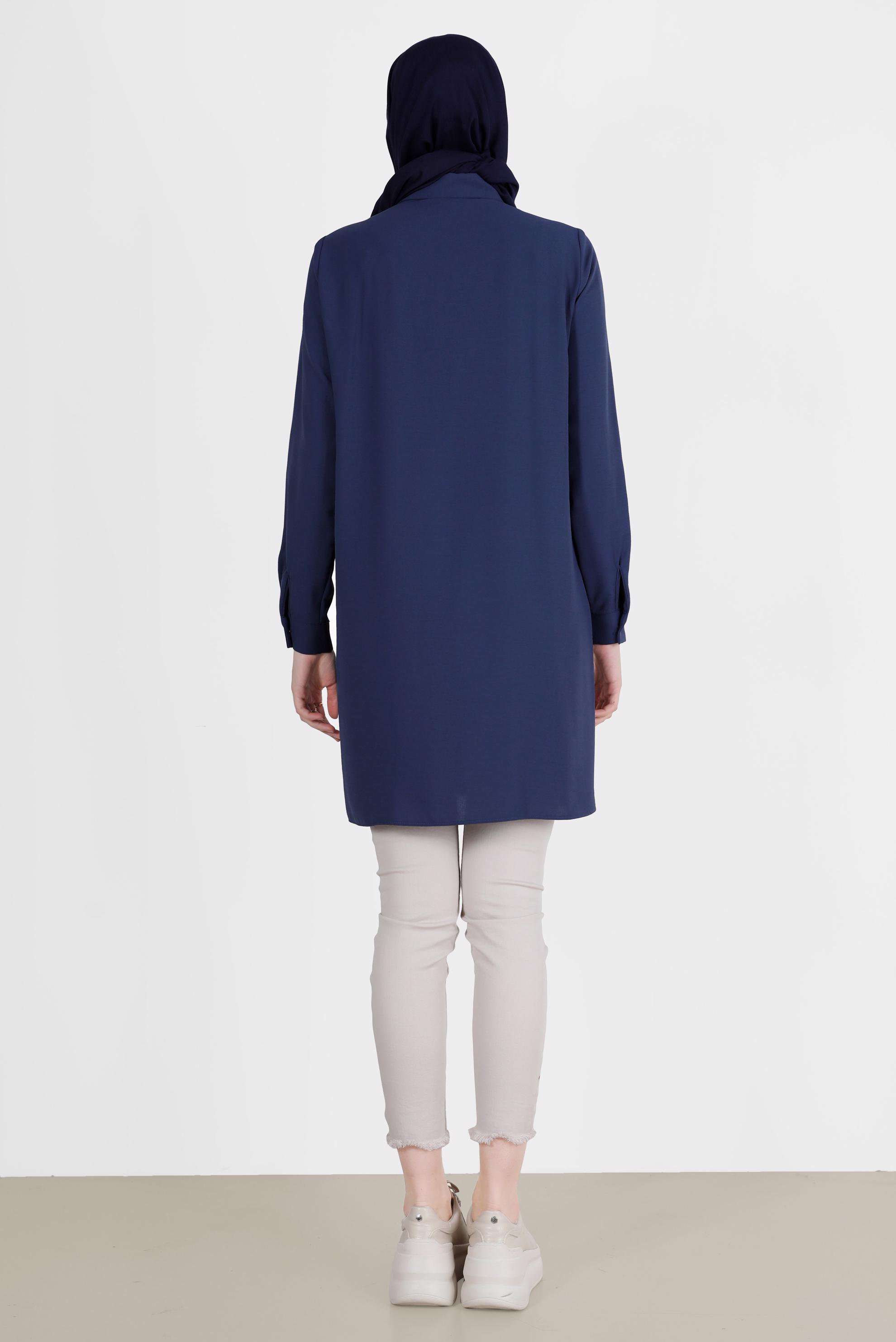 Tesettür giyim LACİVERT PİLE DETAYLI TAŞLI TUNİK 42538 