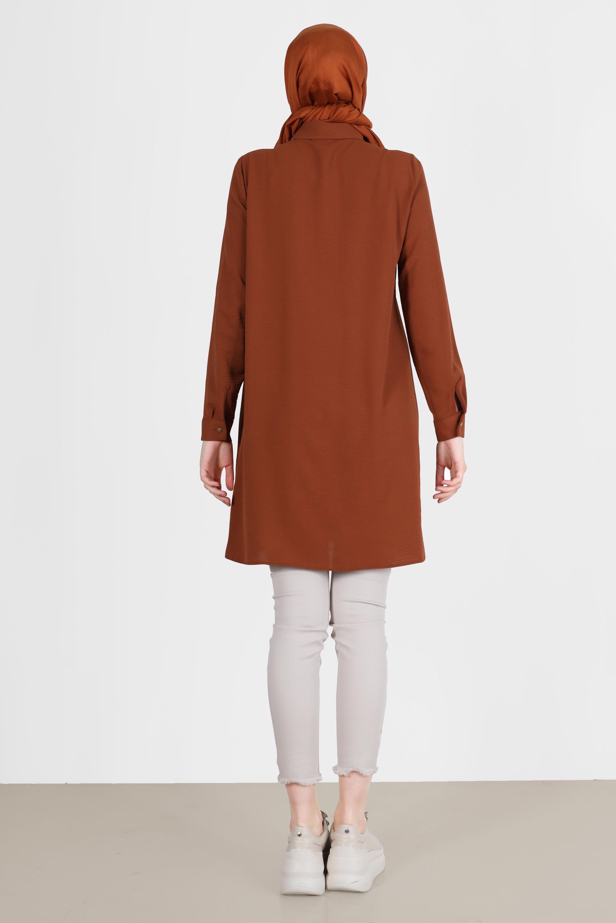 Tesettür giyim TABA PİLE DETAYLI TAŞLI TUNİK 42538 