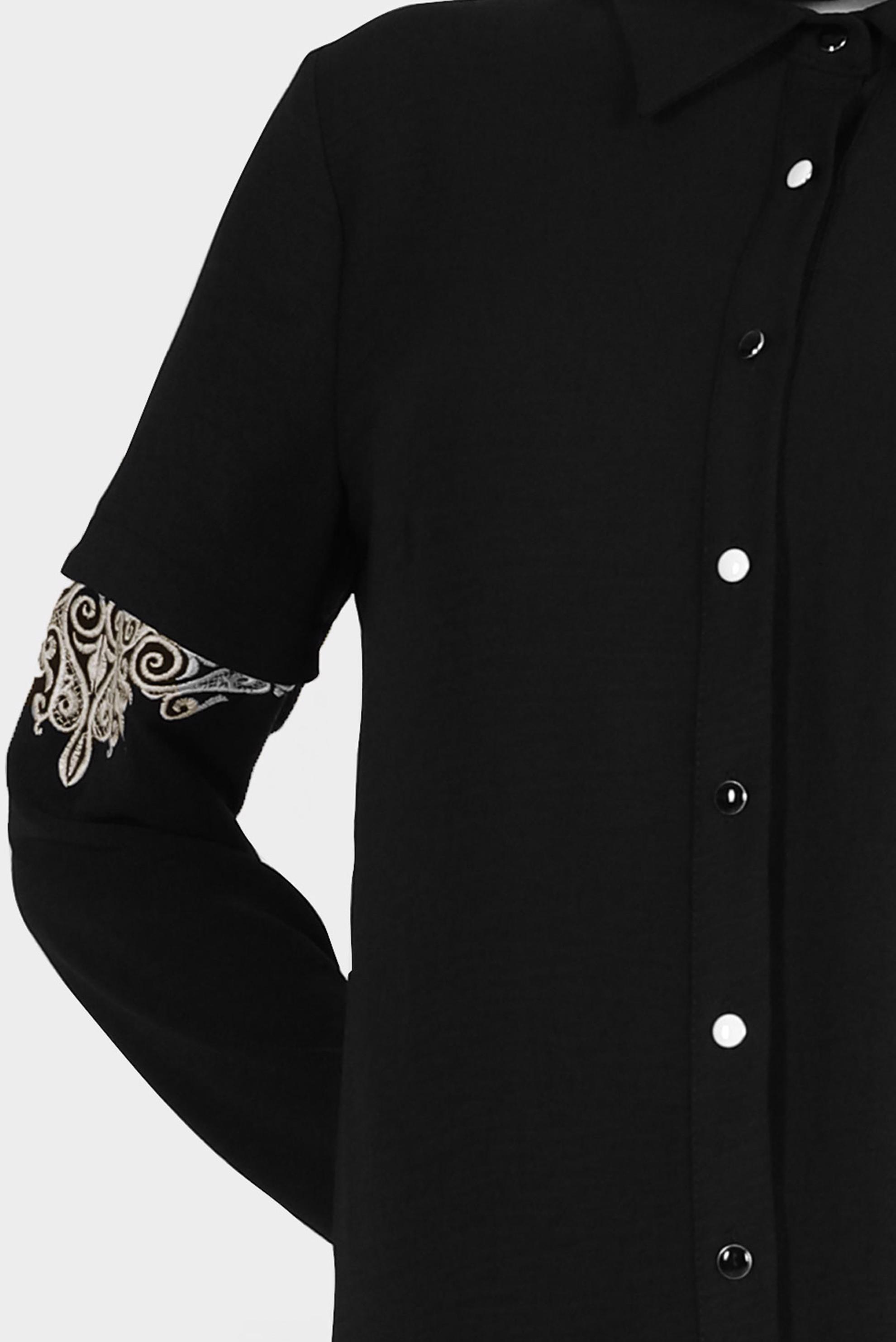 Tesettür giyim SİYAH NAKIŞ DETAYLI BOYDAN DÜĞMELİ TUNİK 42539 