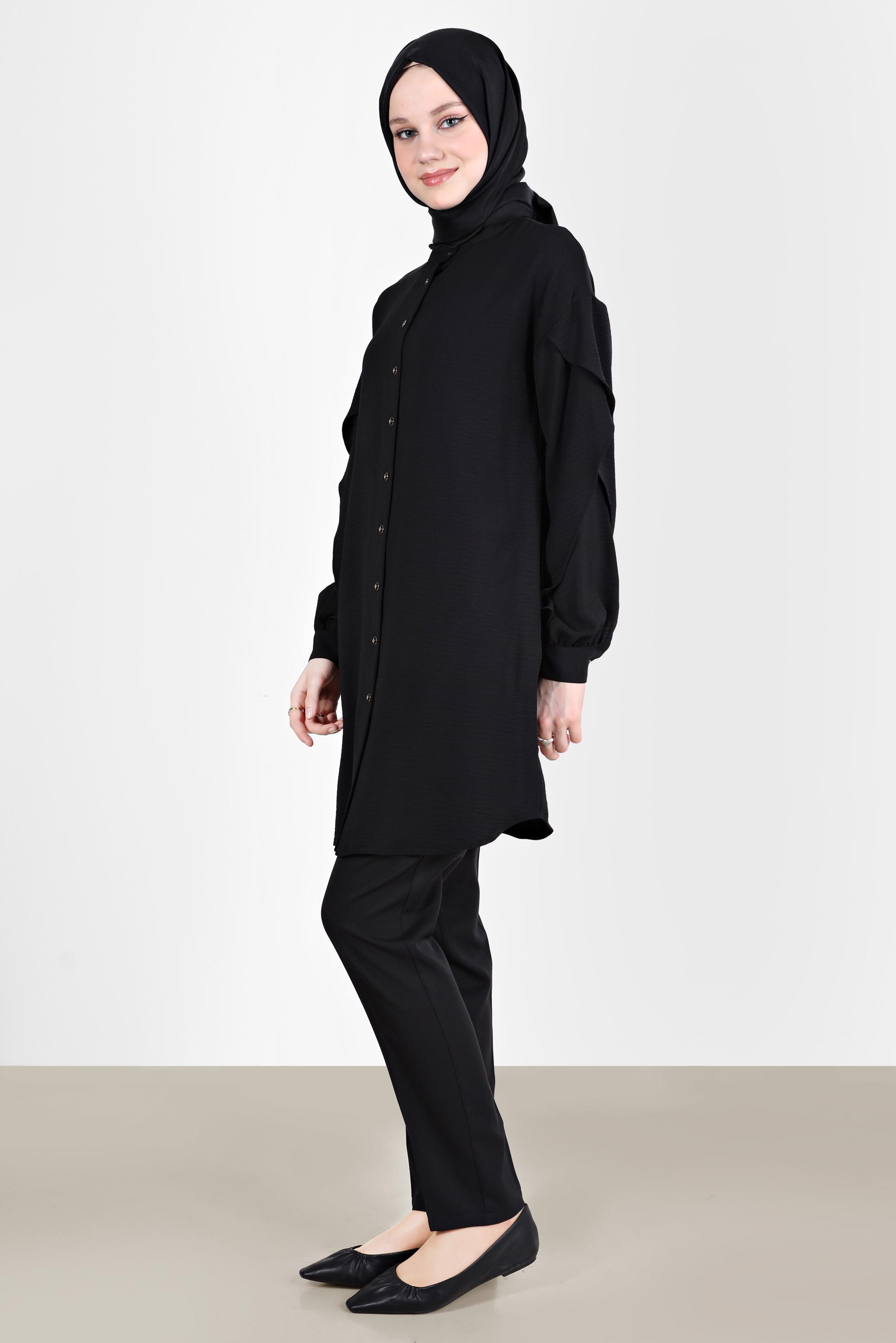 Tesettür giyim SİYAH KOLLARI VOLANLI TUNİK 42540 