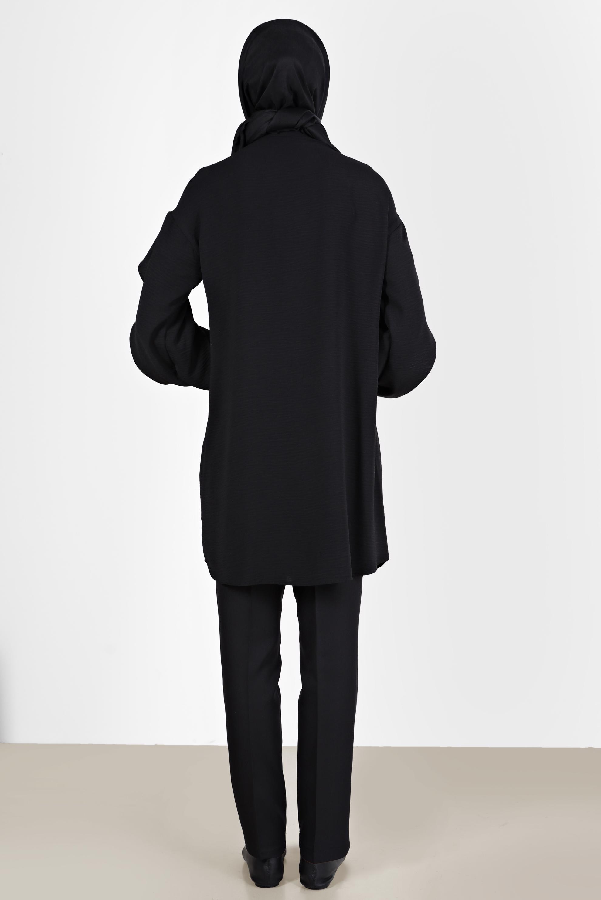 Tesettür giyim SİYAH KOLLARI VOLANLI TUNİK 42540 