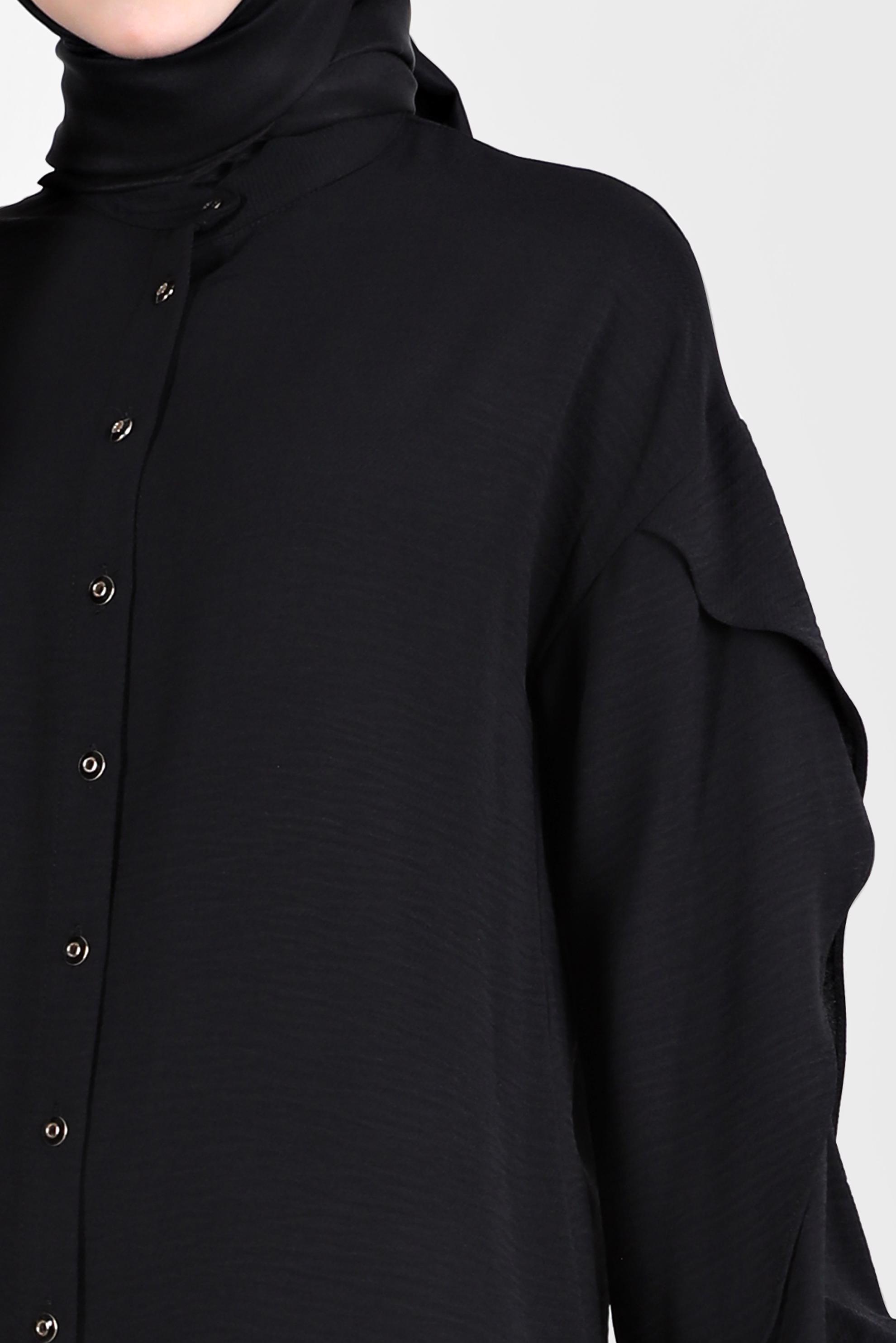 Tesettür giyim SİYAH KOLLARI VOLANLI TUNİK 42540 