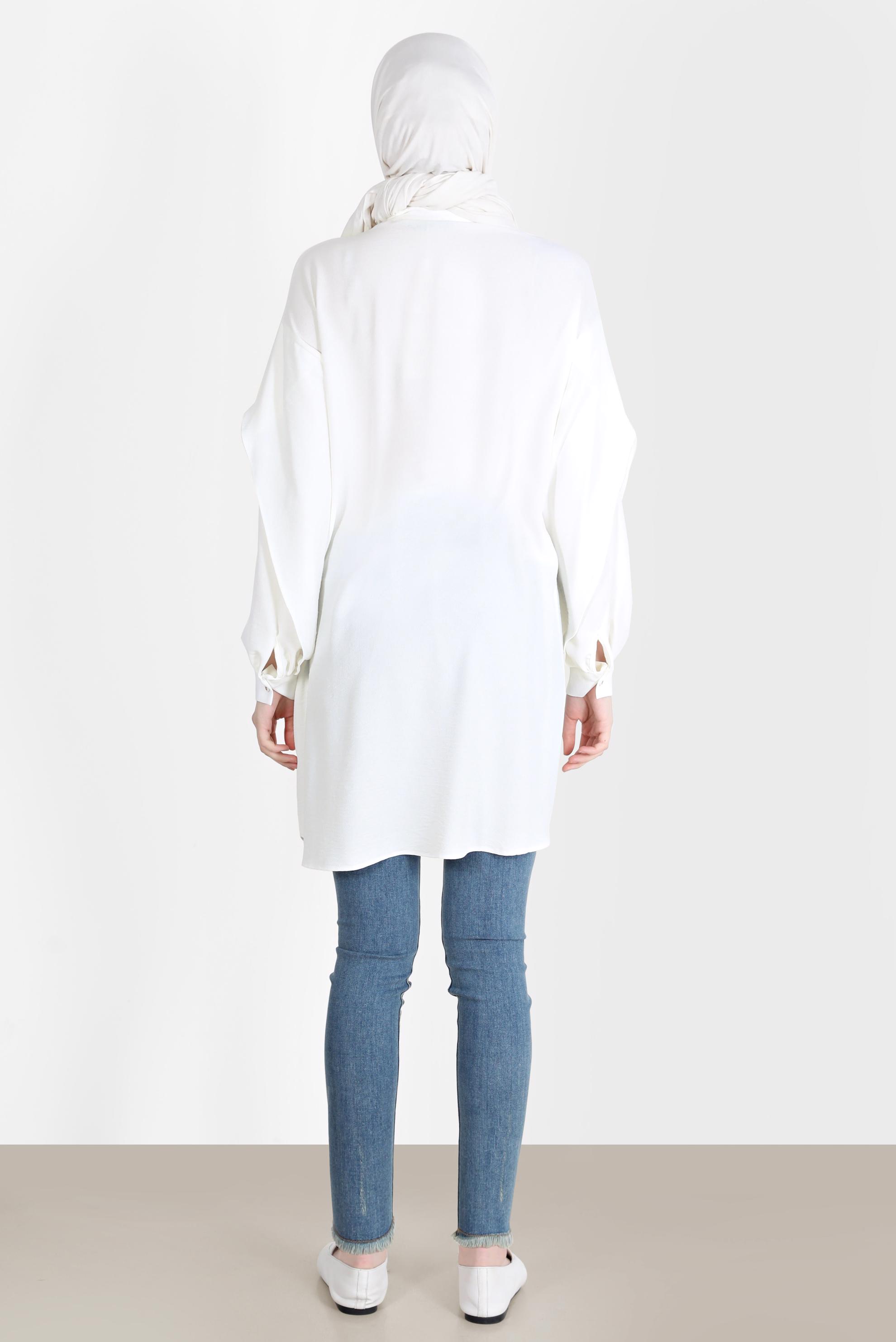 Tesettür giyim BEYAZ KOLLARI VOLANLI TUNİK 42540 