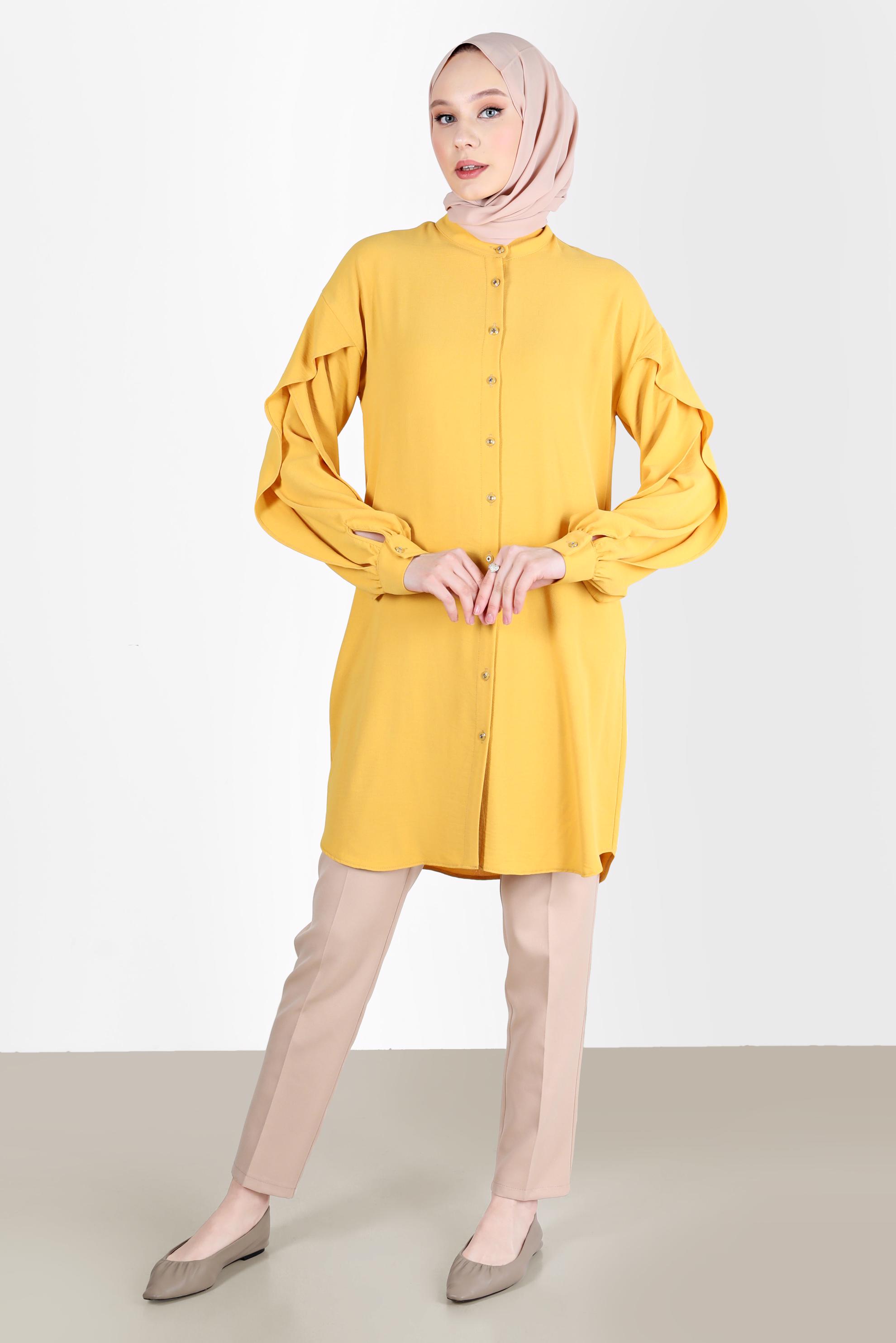 Tesettür giyim SARI KOLLARI VOLANLI TUNİK 42540 