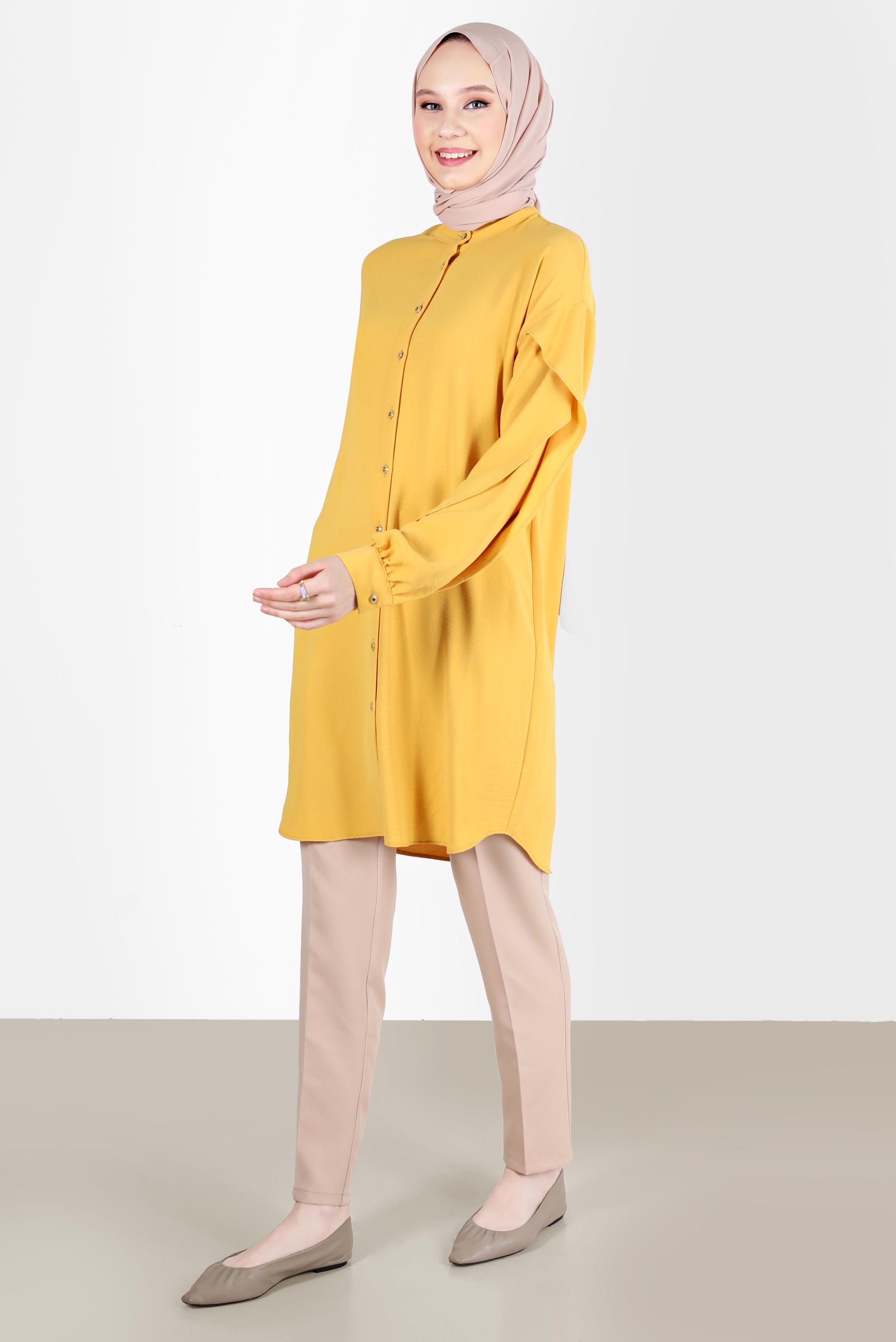 Tesettür giyim SARI KOLLARI VOLANLI TUNİK 42540 