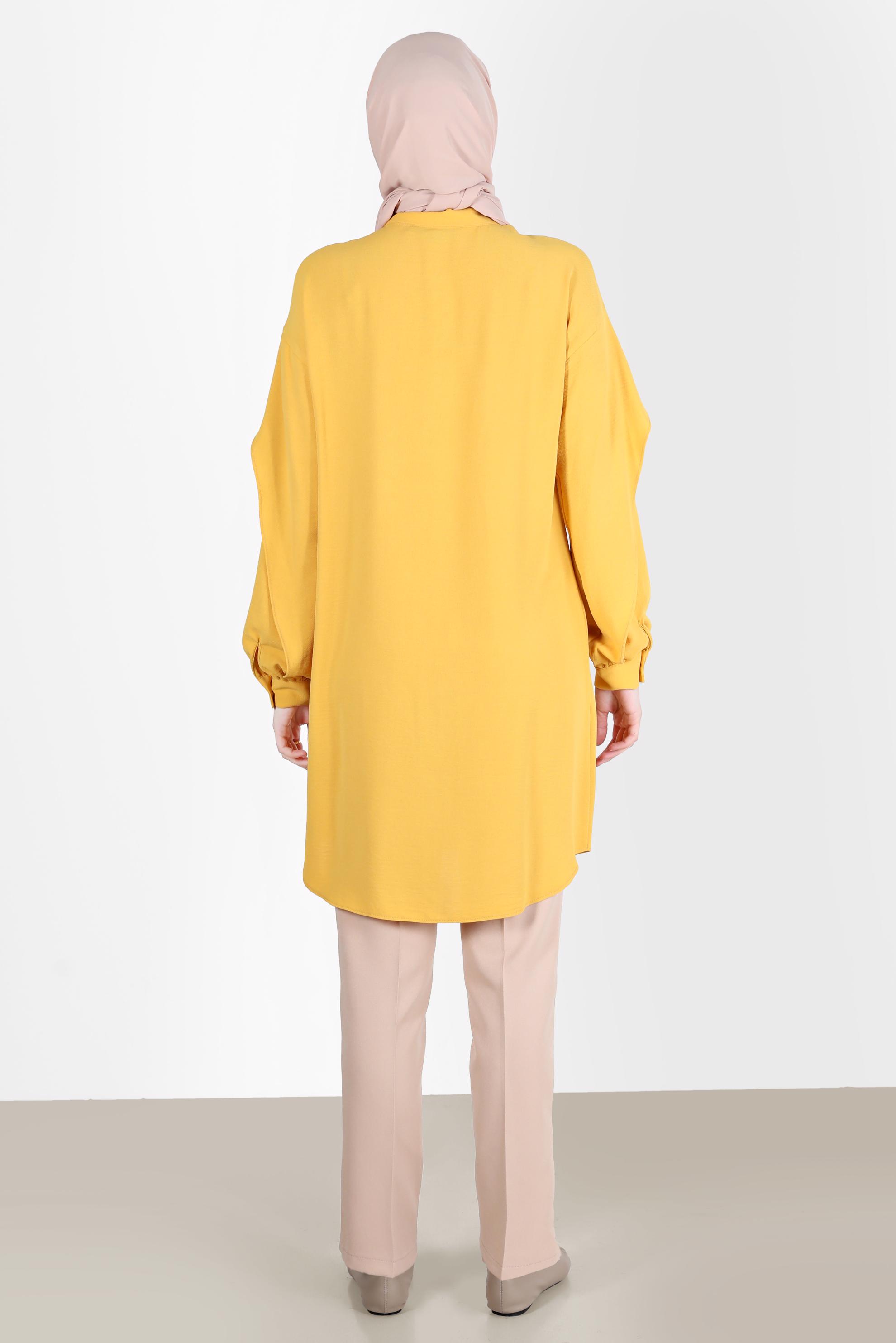 Tesettür giyim SARI KOLLARI VOLANLI TUNİK 42540 