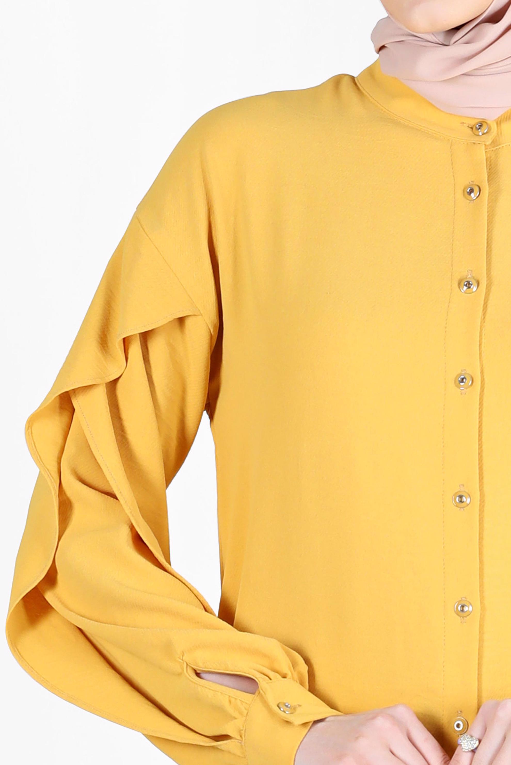 Tesettür giyim SARI KOLLARI VOLANLI TUNİK 42540 