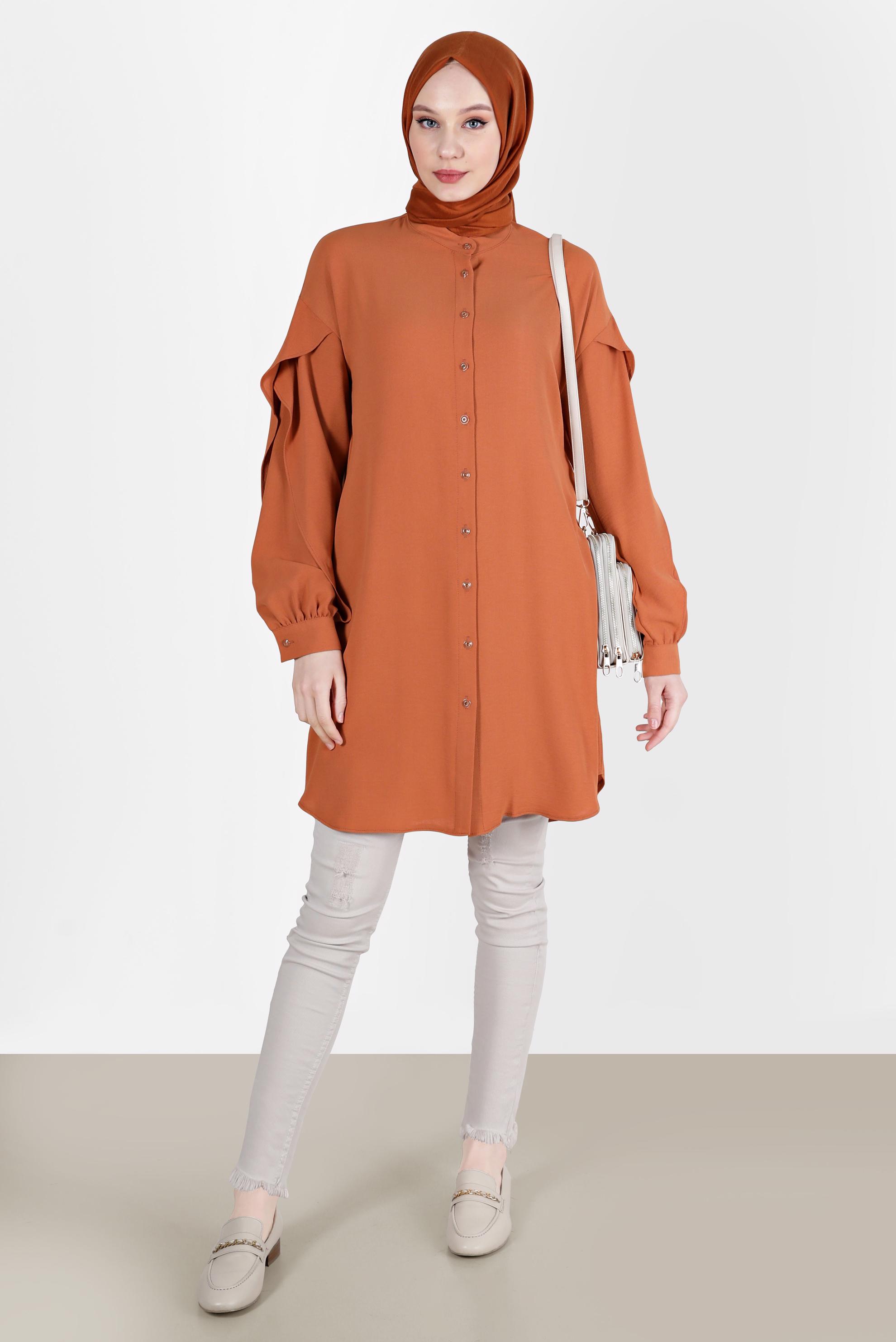 Tesettür giyim TABA KOLLARI VOLANLI TUNİK 42540 