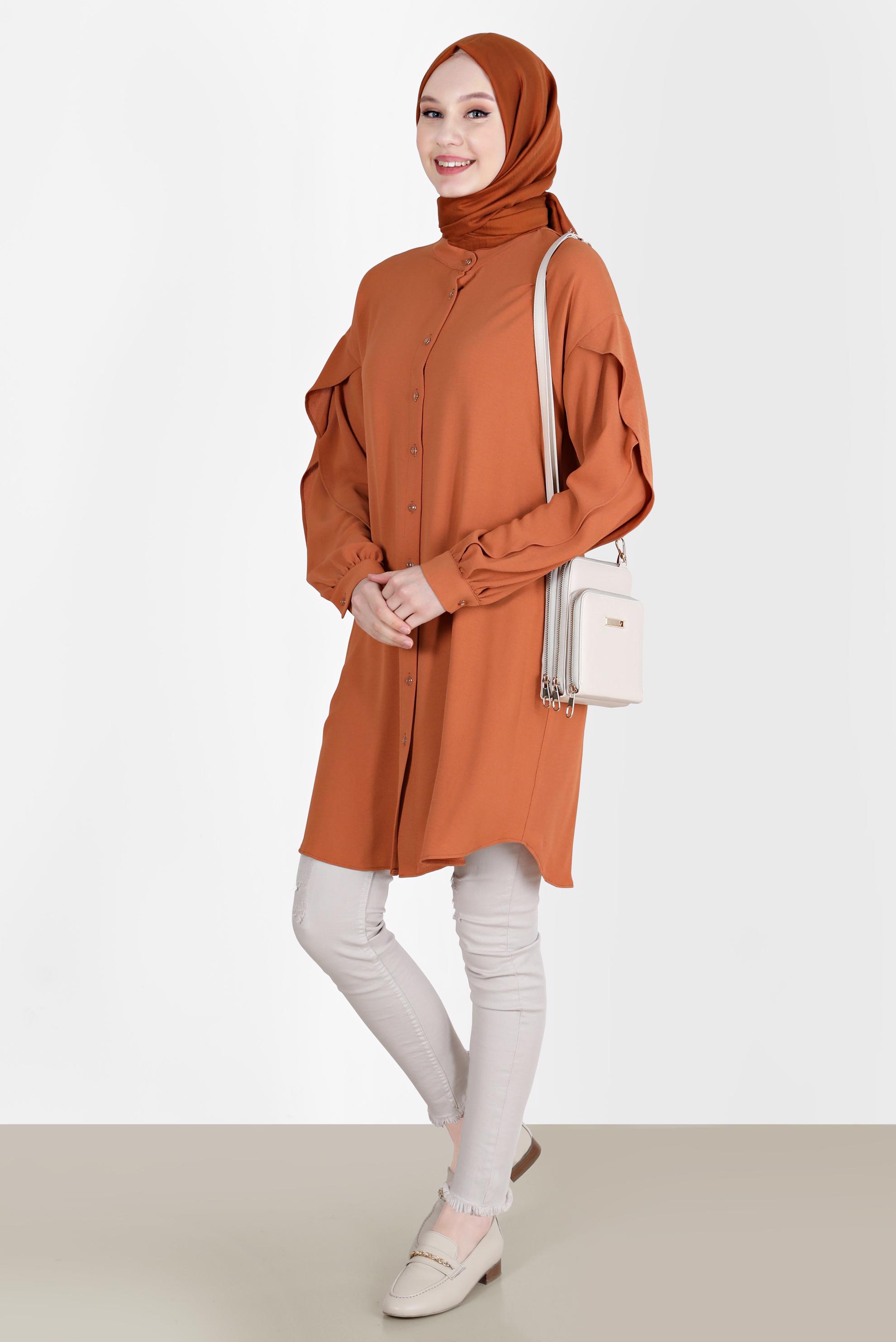 Tesettür giyim TABA KOLLARI VOLANLI TUNİK 42540 