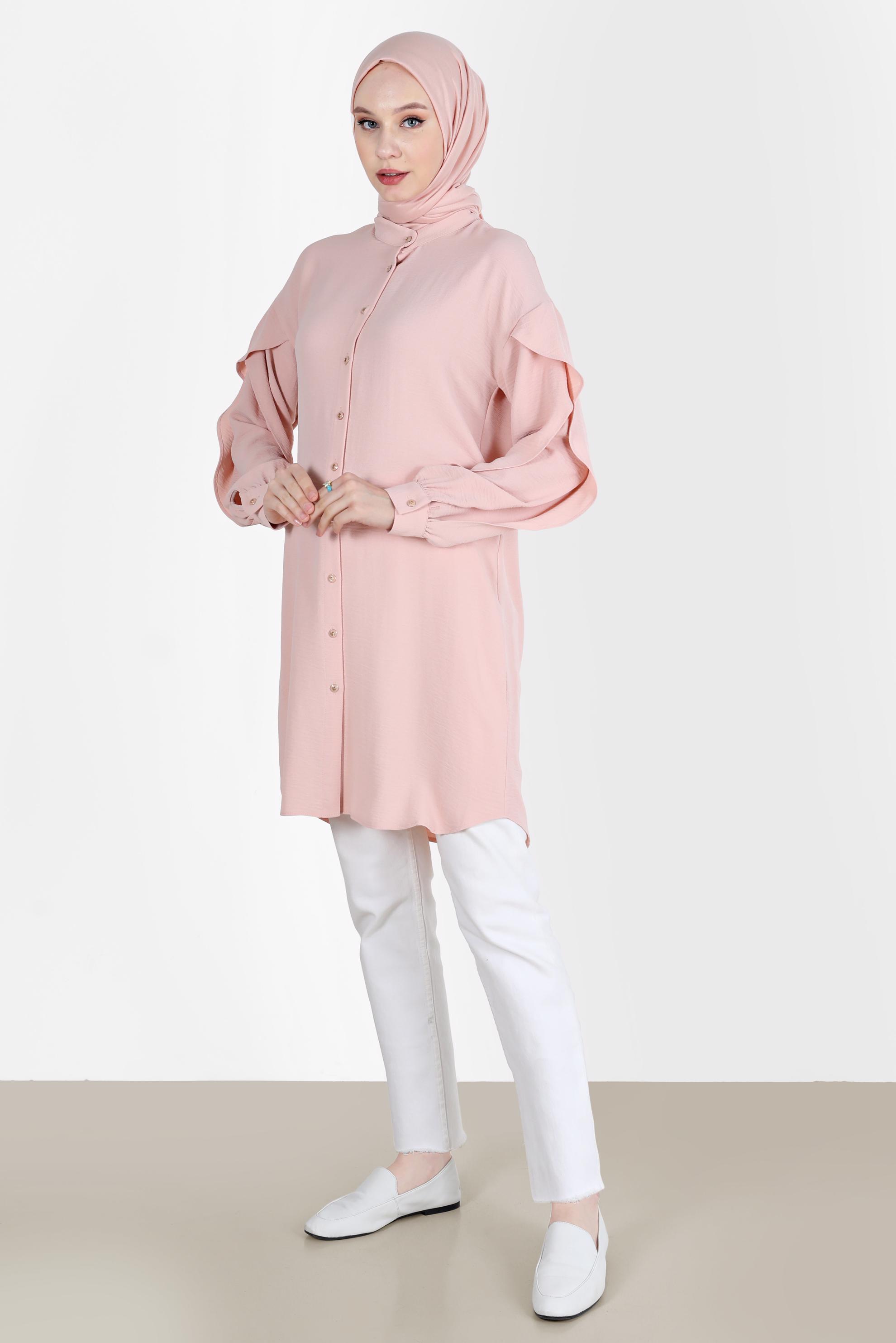 Tesettür giyim PUDRA KOLLARI VOLANLI TUNİK 42540 