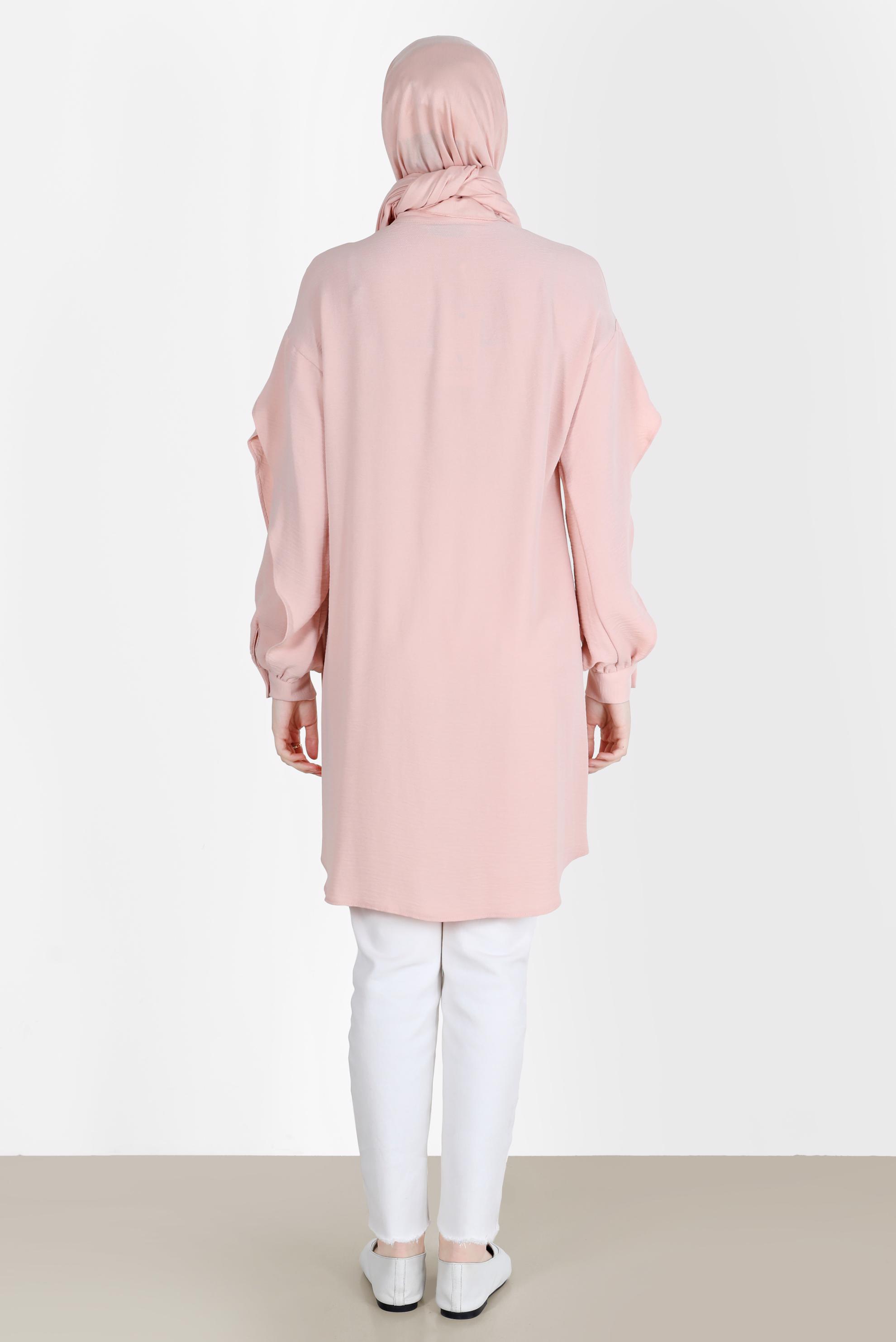 Tesettür giyim PUDRA KOLLARI VOLANLI TUNİK 42540 