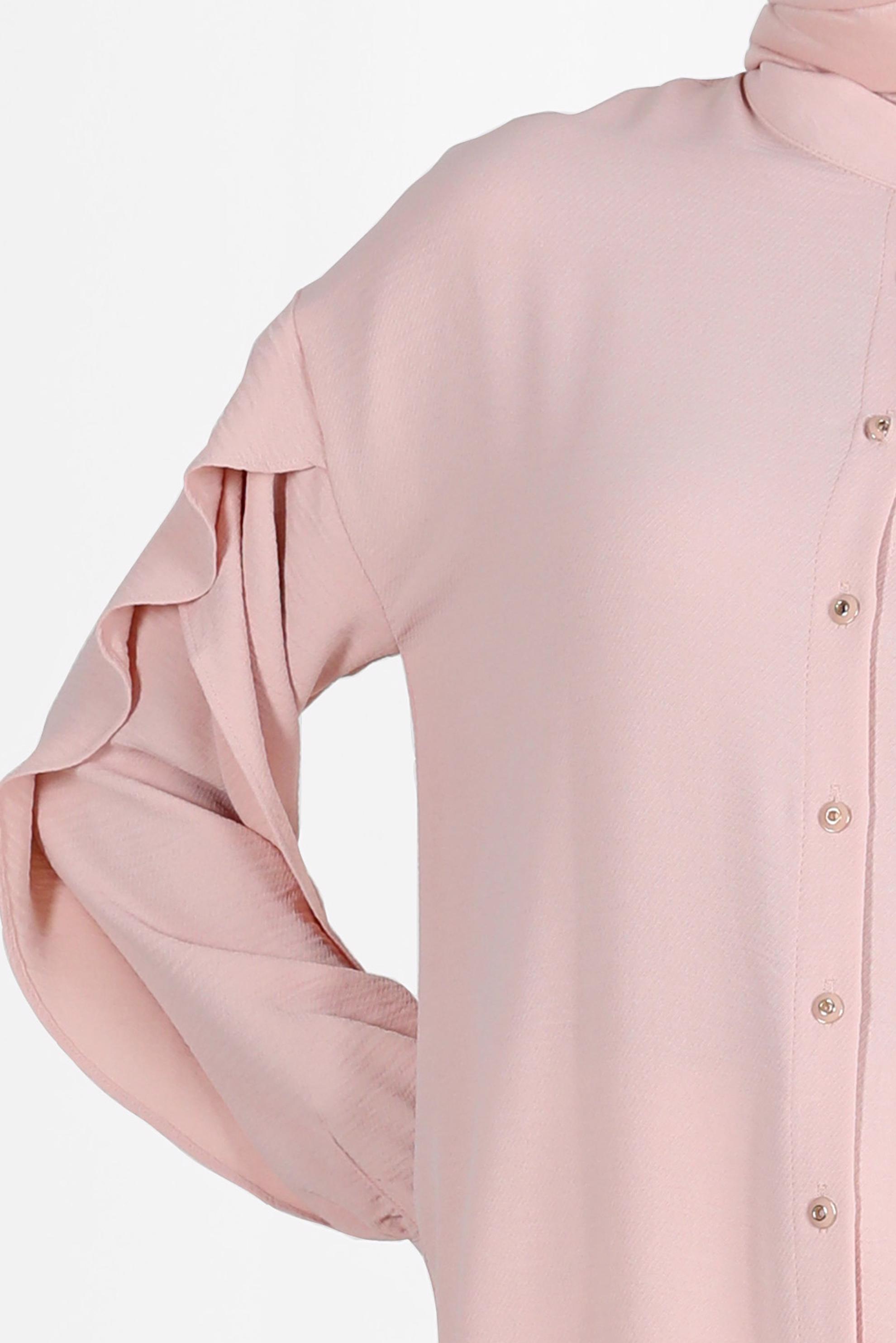 Tesettür giyim PUDRA KOLLARI VOLANLI TUNİK 42540 