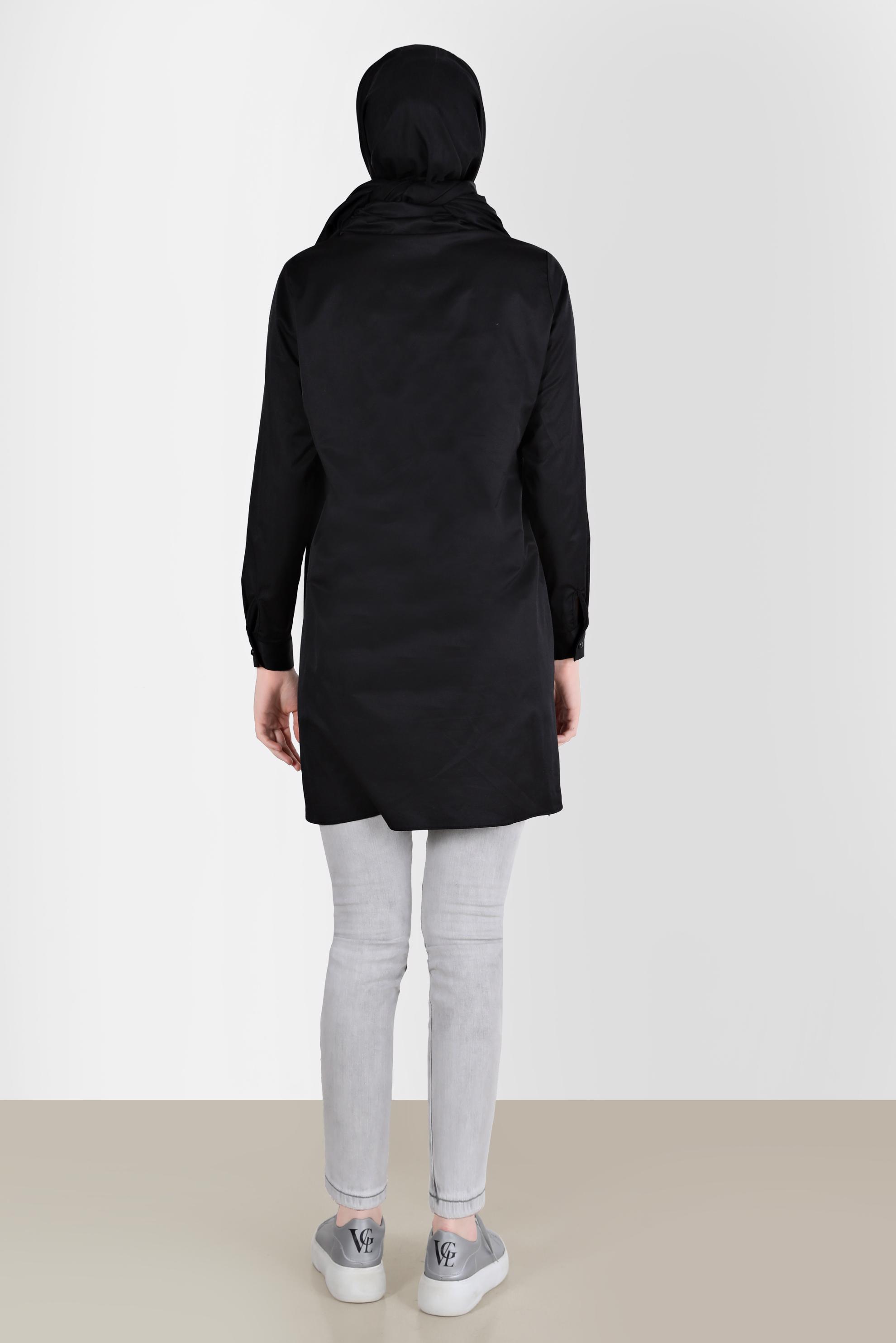 Tesettür giyim SİYAH OMZU BÜZGÜ DETAYLI NAKIŞLI  TUNİK 42541 